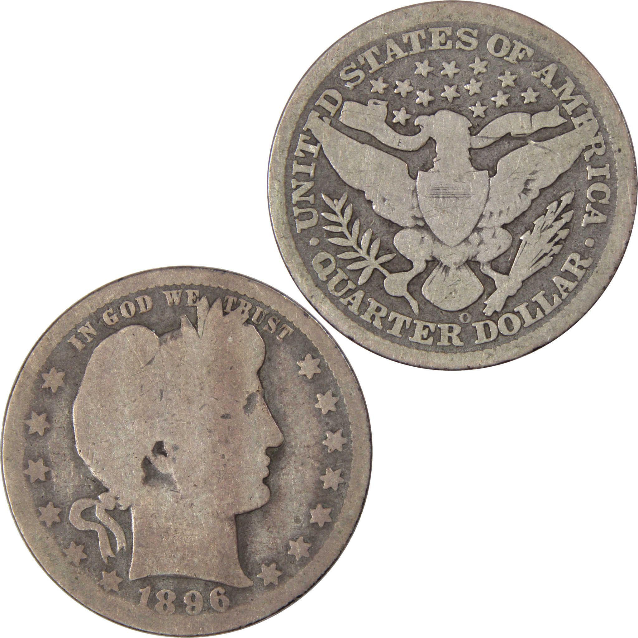 1896 O Barber Quarter G Good 90% Silver 25c US Type Coin SKU:I311