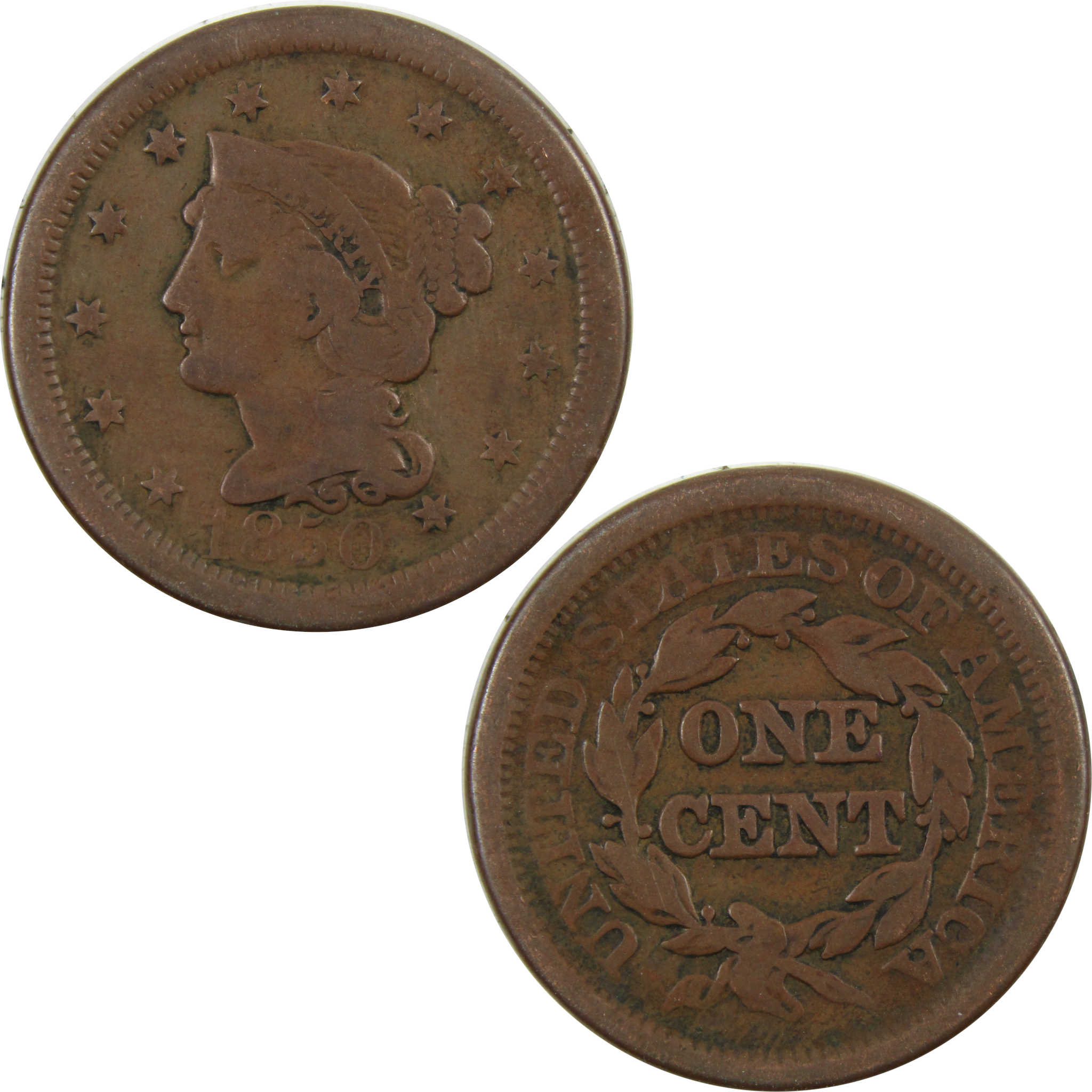 1850 Braided Hair Large Cent AG About Good Copper Penny SKU:I4673