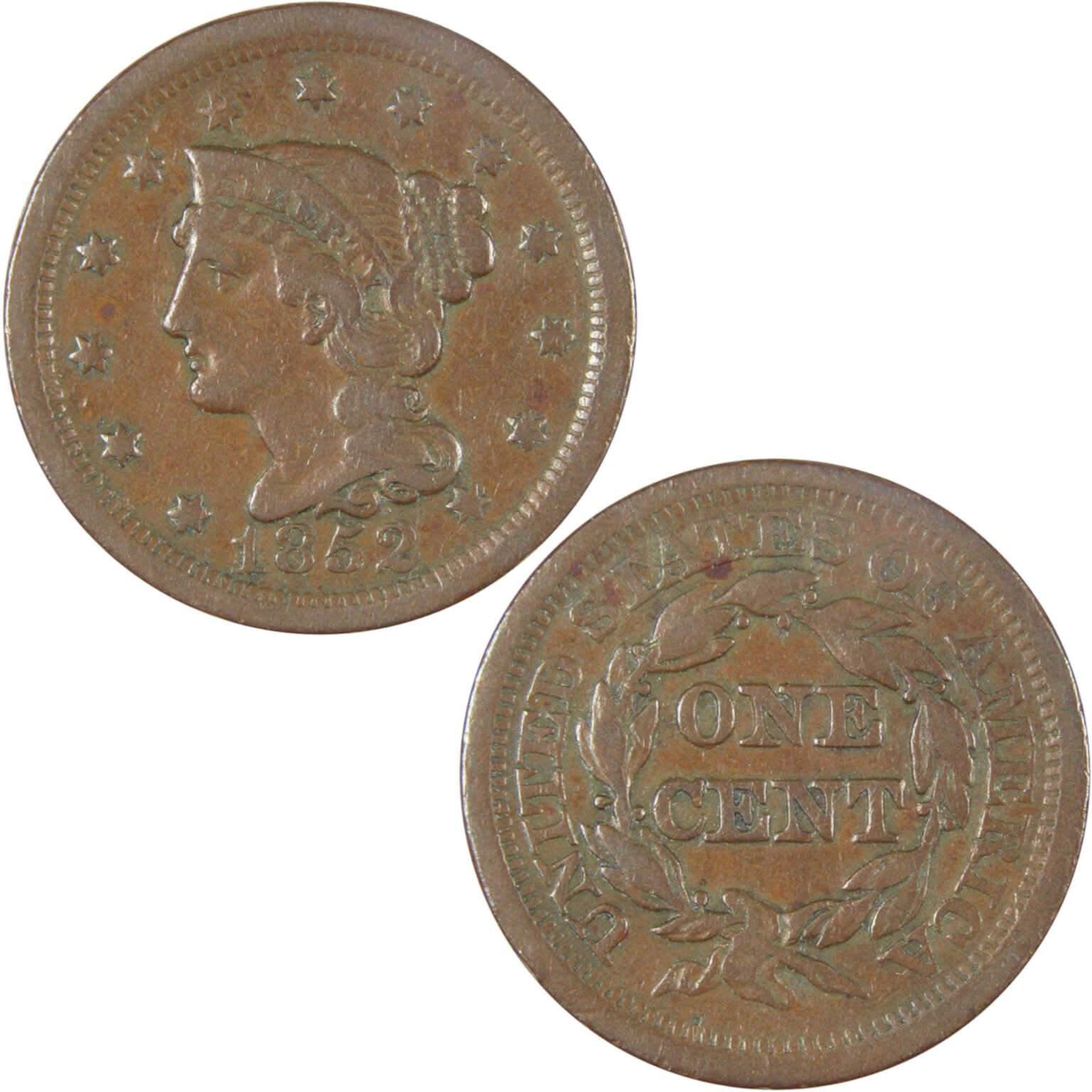 1852 Braided Hair Large Cent VF Very Fine Copper Penny 1c US Type Coin