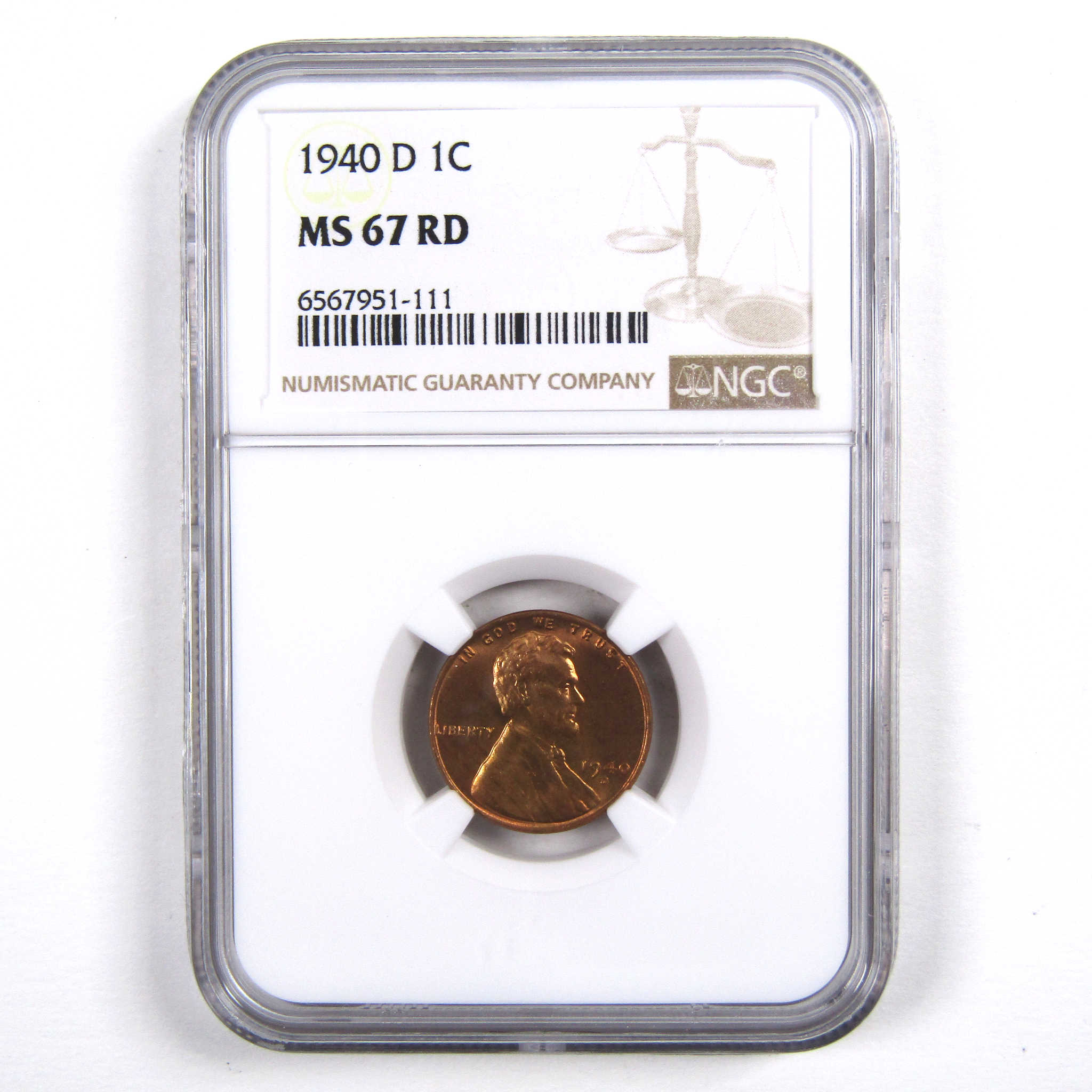 1940 D Lincoln Wheat Cent MS 67 RD NGC Penny 1c Uncirculated SKU:I3155