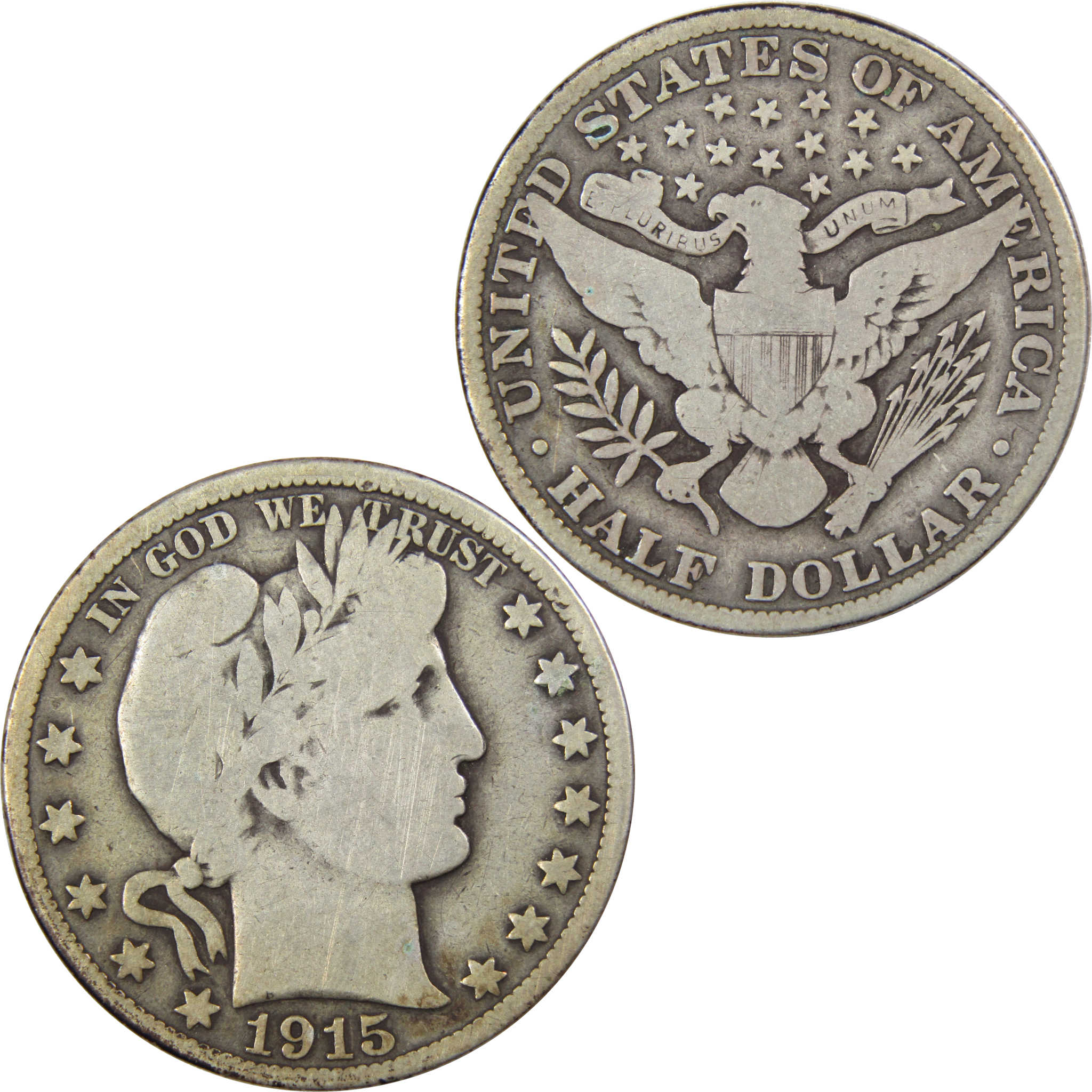 1915 Barber Half Dollar VG Very Good 90% Silver 50c Type Coin SKU:I685