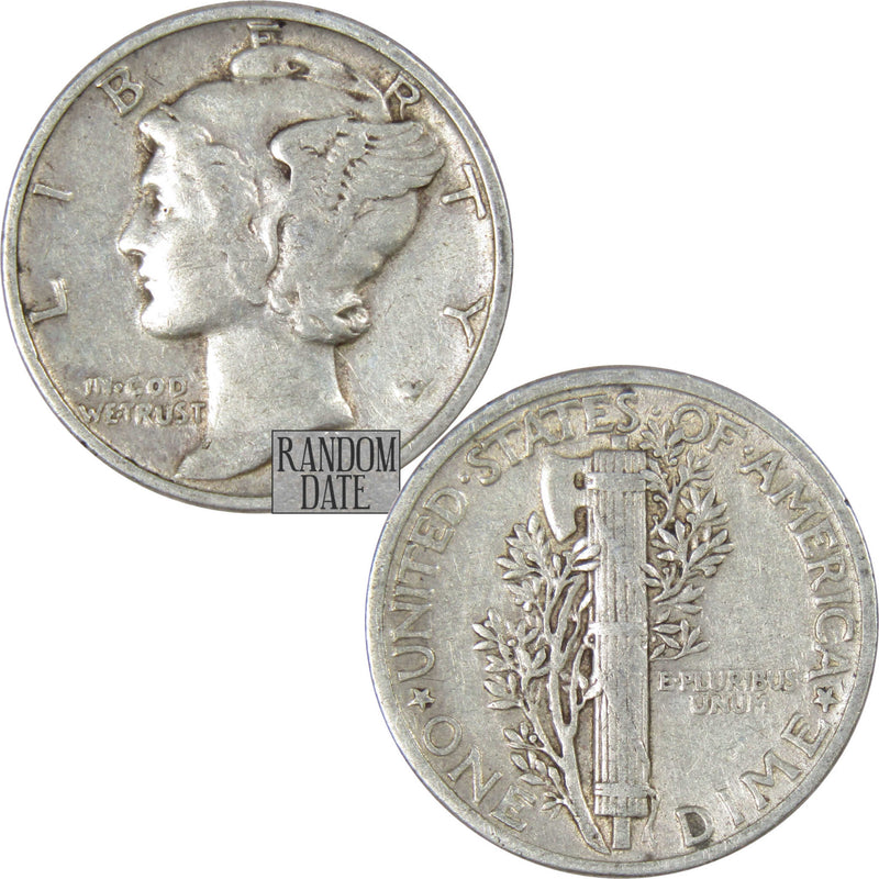 Mercury Dime Random Date VF Very Fine 90% Silver 10c US Coin Collectible - Mercury Dimes - Winged Liberty Dime - Profile Coins &amp; Collectibles