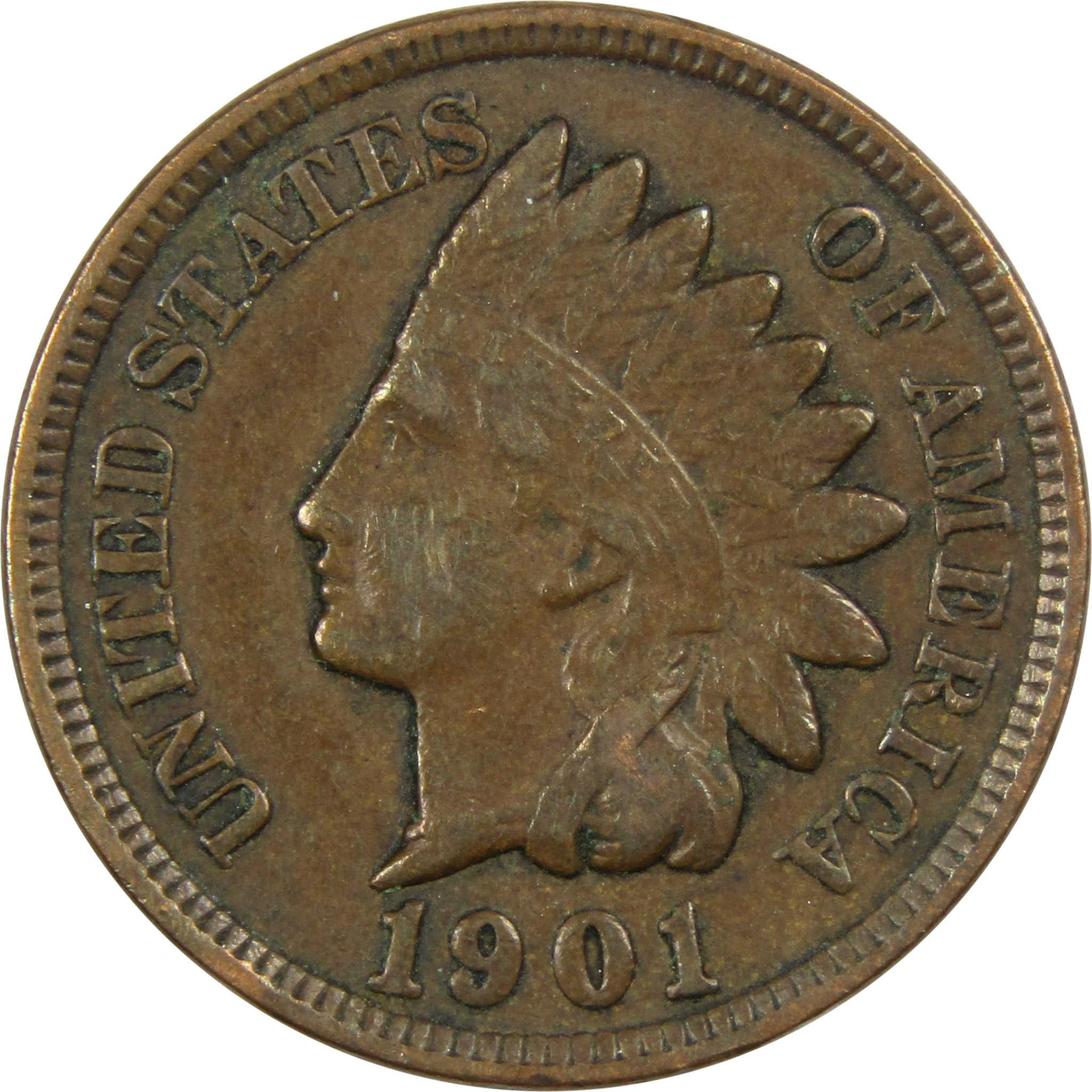 1901 Indian Head Cent VF Very Fine Bronze Penny 1c Coin Collectible