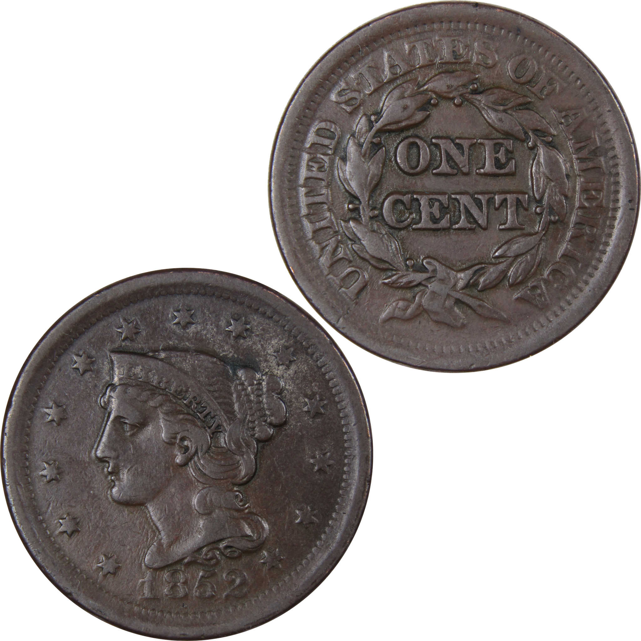 1852 Braided Hair Large Cent VG Very Good Copper Penny 1c SKU:IPC7693