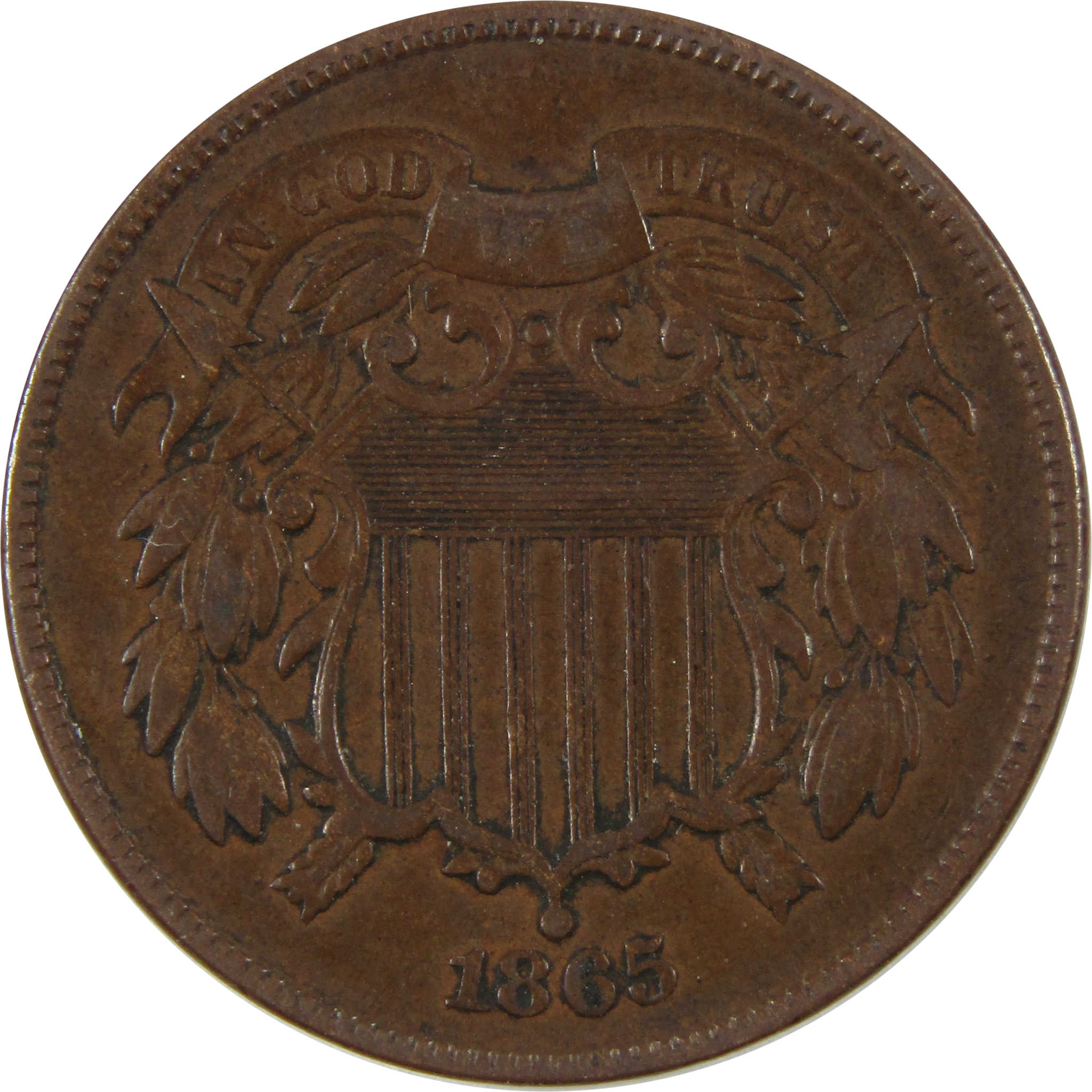 1865 Two Cent Piece XF EF Extremely Fine 2c Coin SKU:I7484