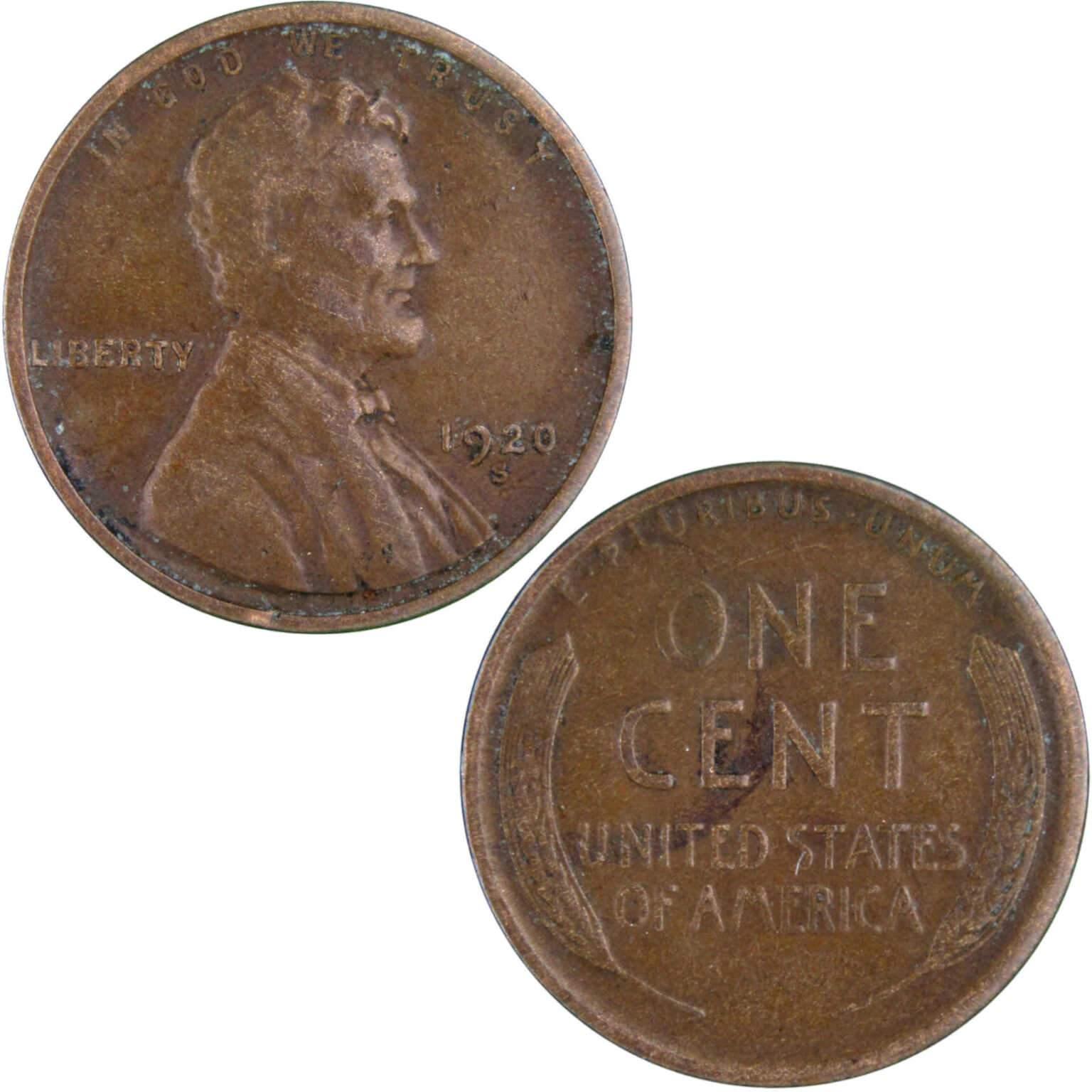 1920 S Lincoln Wheat Cent VF Very Fine Bronze Penny 1c Coin Collectible