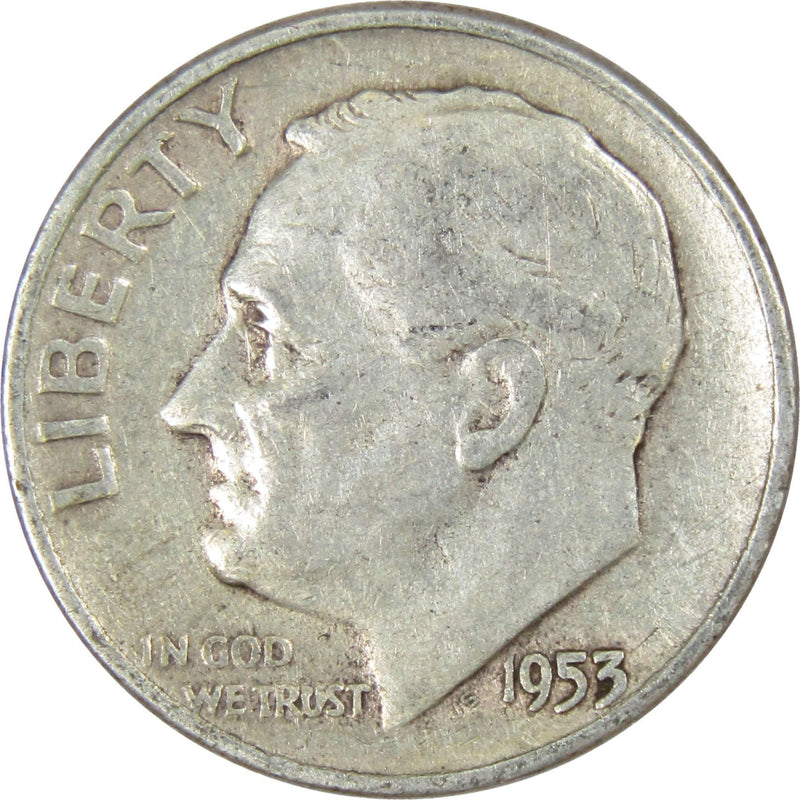 1953 Roosevelt Dime AG About Good 90% Silver 10c US Coin Collectible - Roosevelt coin - Profile Coins &amp; Collectibles