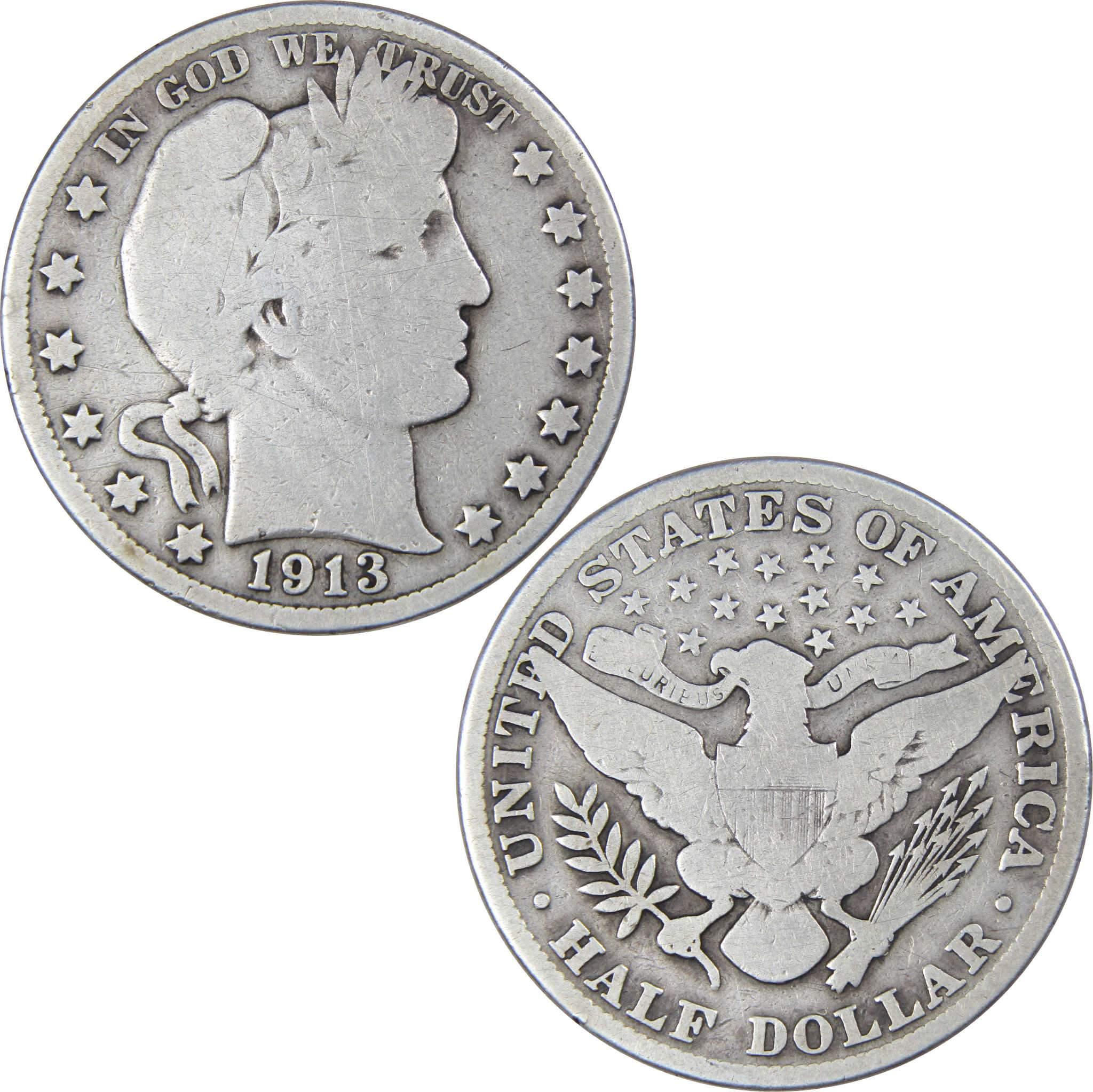 1913 Barber Half Dollar G Good Details 90% Silver 50c Coin SKU:IPC5401