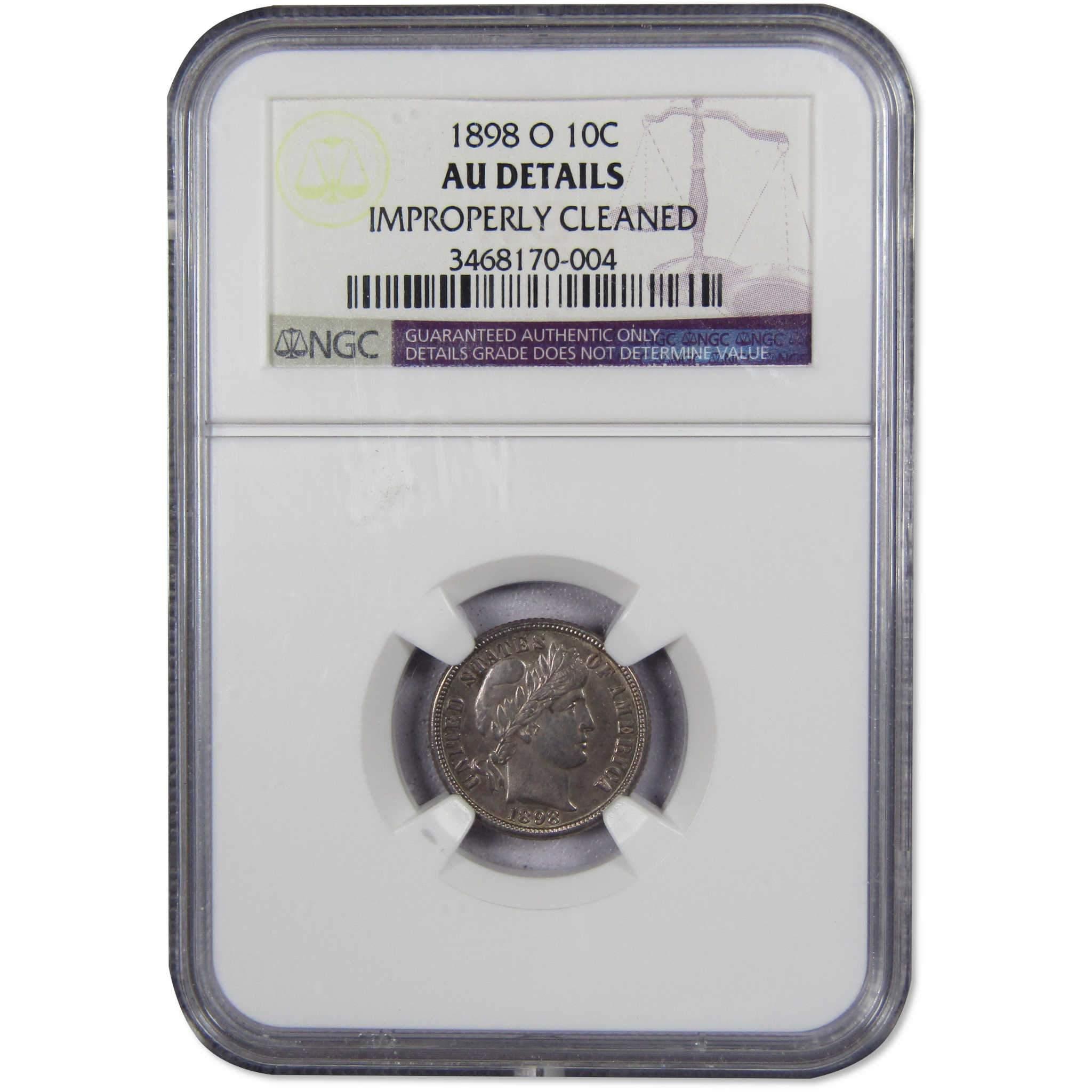 1898 O Barber Dime About Uncirculated Details NGC Silver SKU:IPC4898