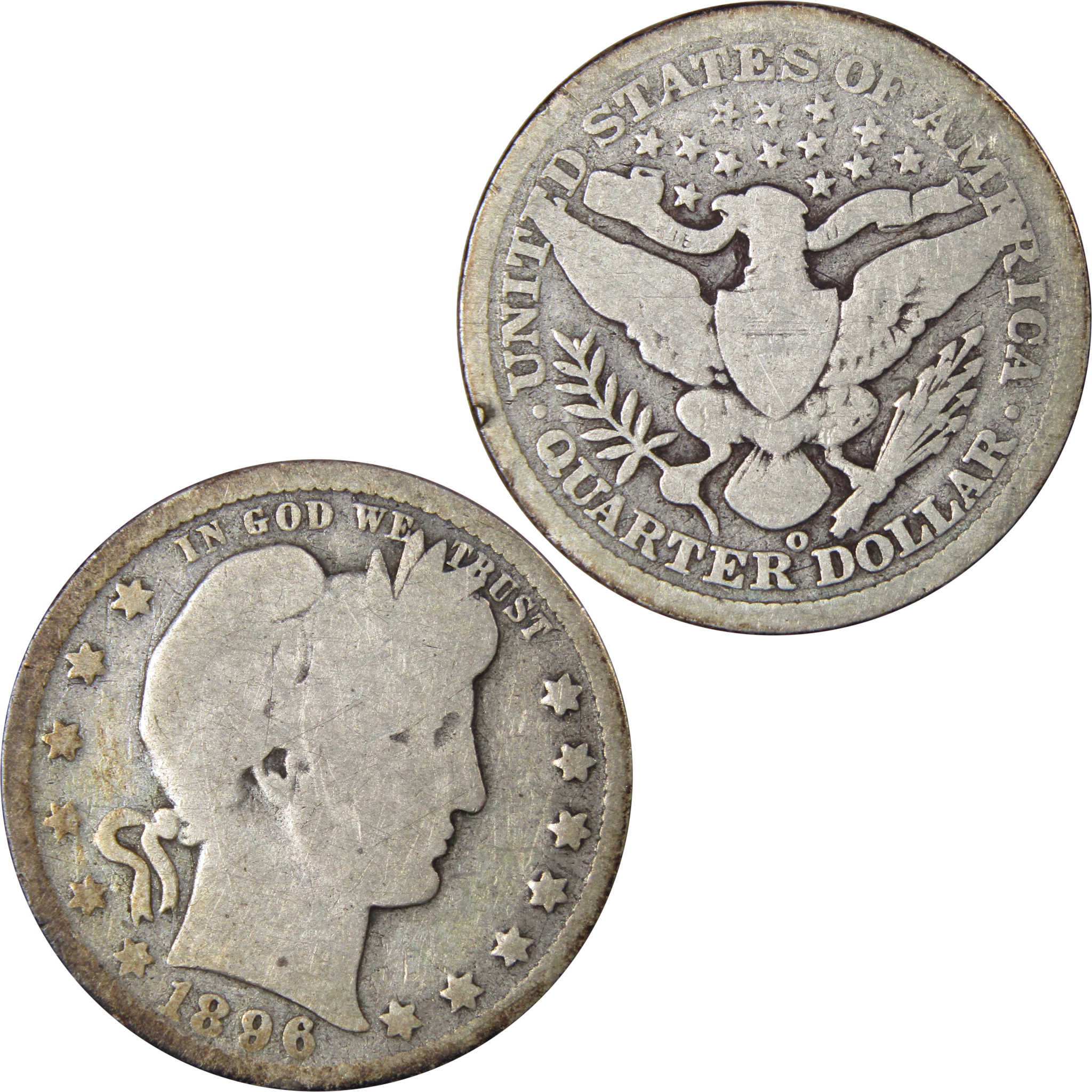 1896 O Barber Quarter G Good 90% Silver 25c US Type Coin SKU:IPC9419