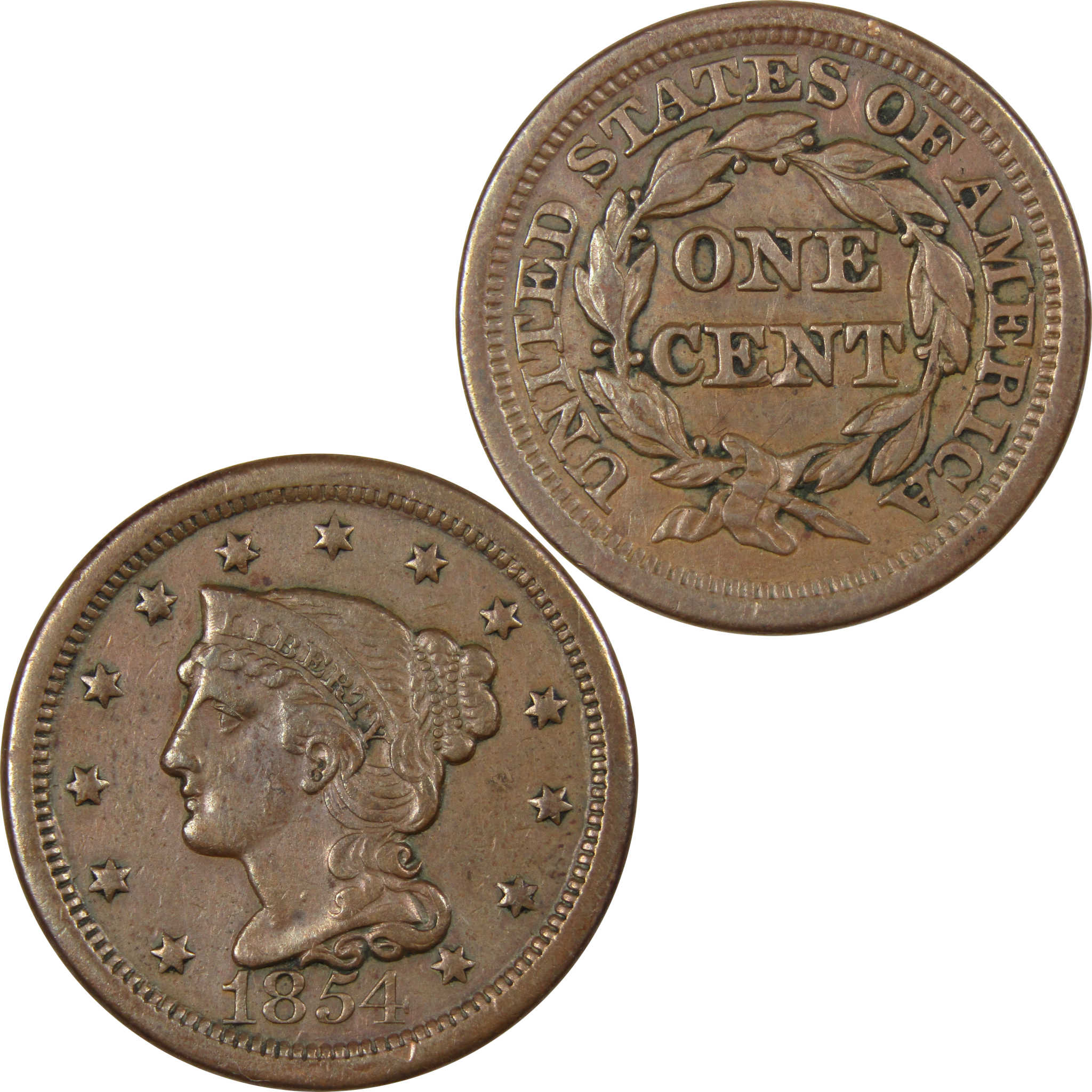 1854 Braided Hair Large Cent Extremely Fine Copper Penny SKU:IPC7266