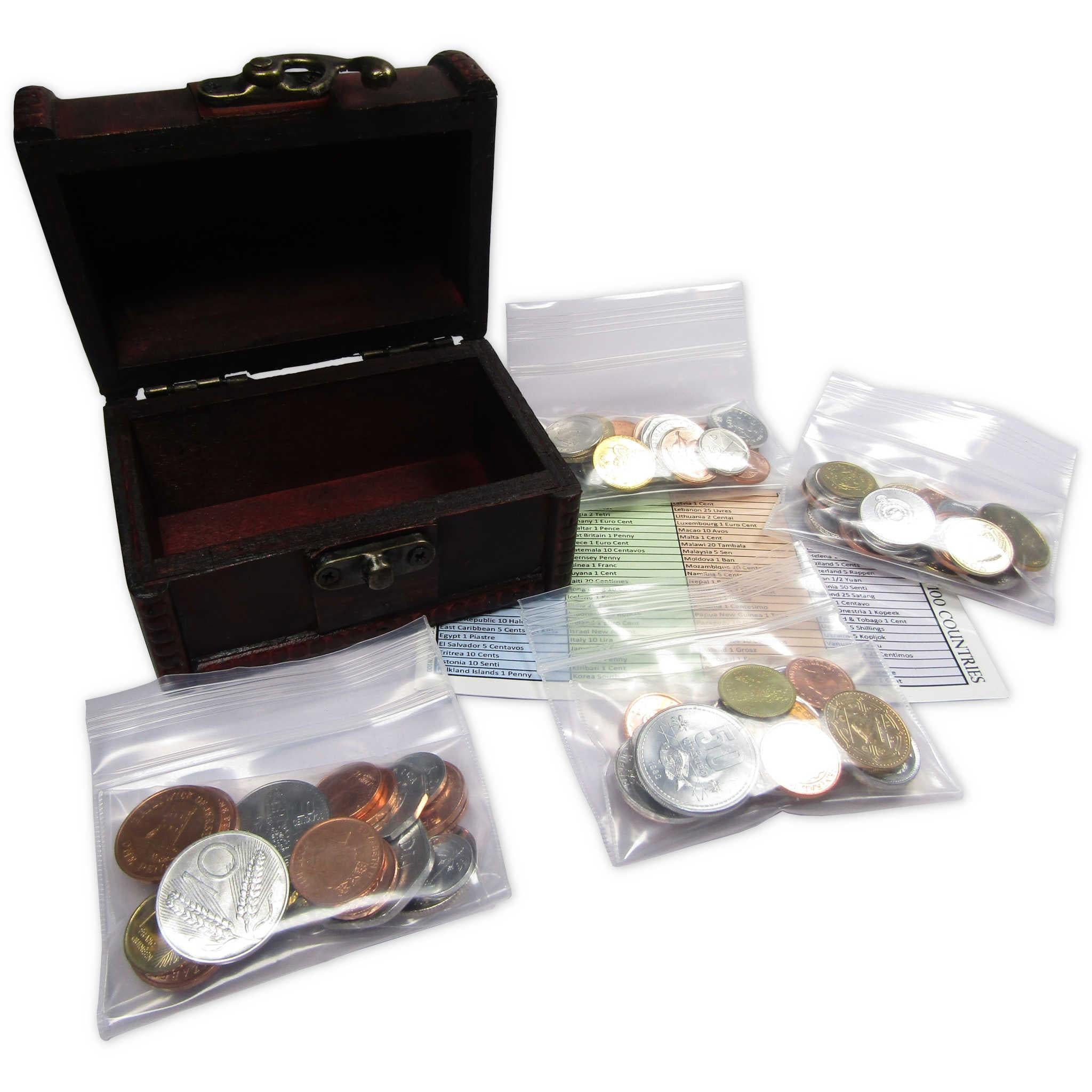 100 Coins from 100 Countries with Treasure Chest