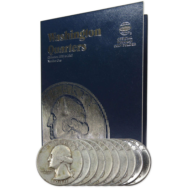 1939-1964 Washington Quarter 10 Coin Set F Fine 90% Silver 25c with Folder - Washington Quarters for Sale - Profile Coins &amp; Collectibles