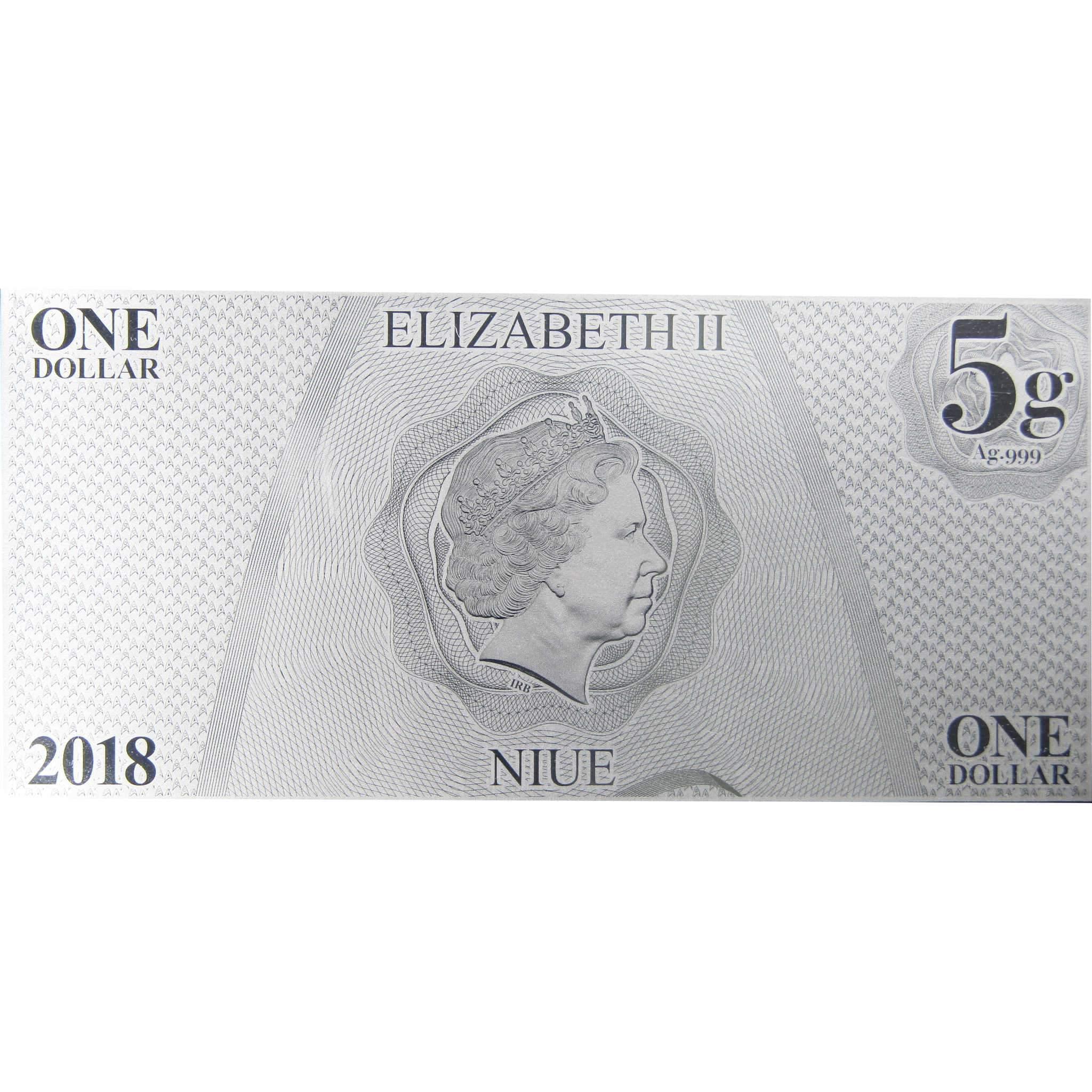 Star Trek Original Series Chekov 5g .999 Fine Silver $1 Coin Note 2018 Niue