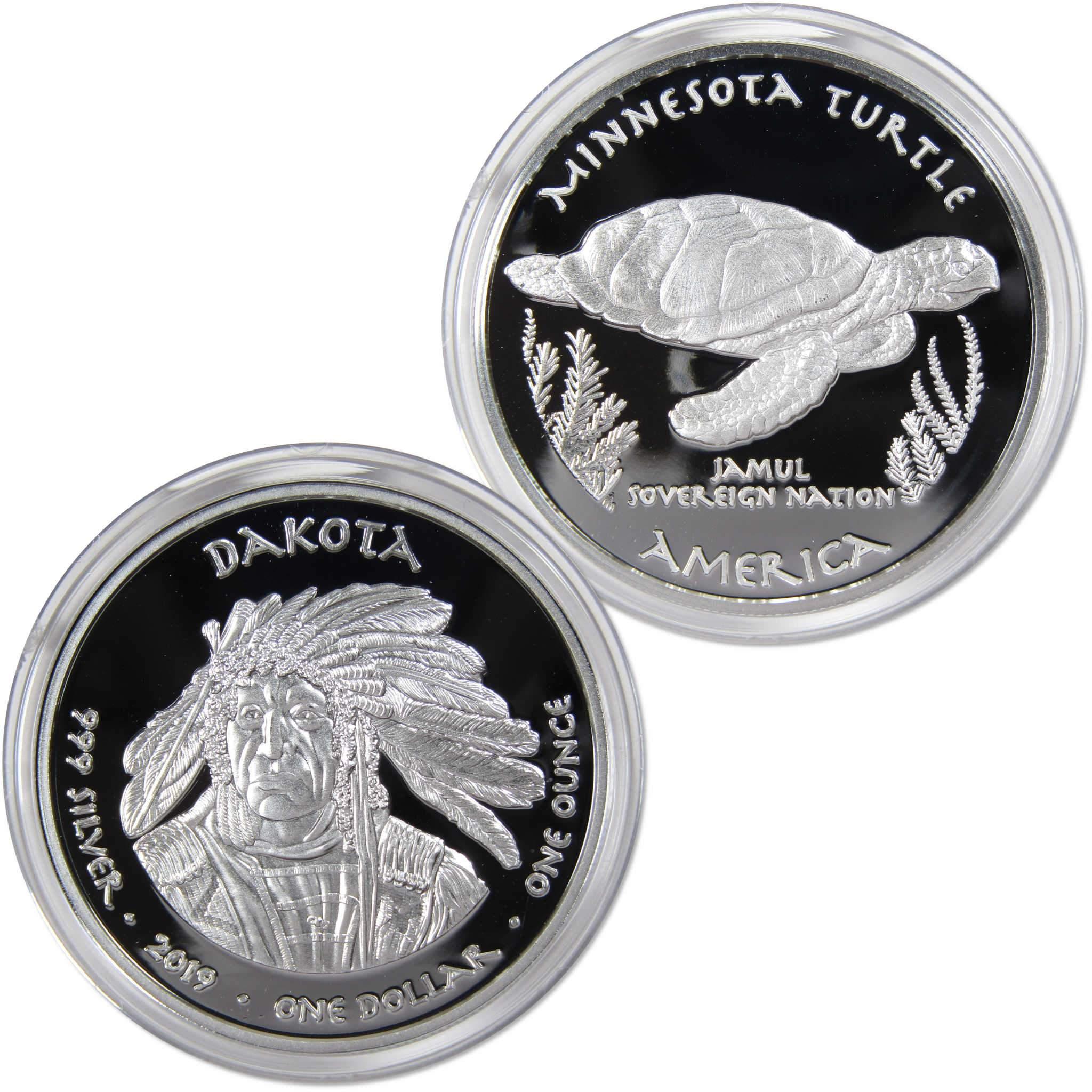 2019 Native American Jamul Dakota Minnesota Turtle 1 oz .999 Silver $1 Proof