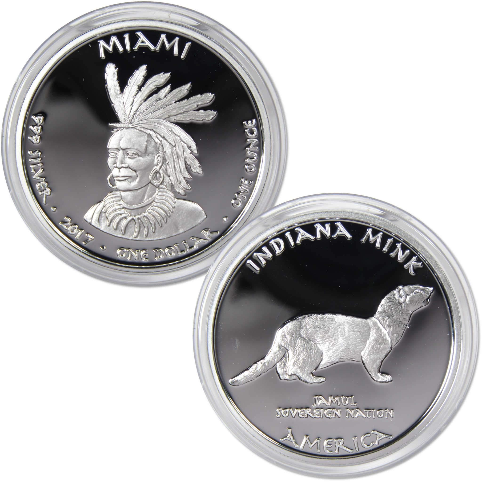 2017 Native American Jamul Miami Indiana Mink 1 oz .999 Fine Silver $1 Proof
