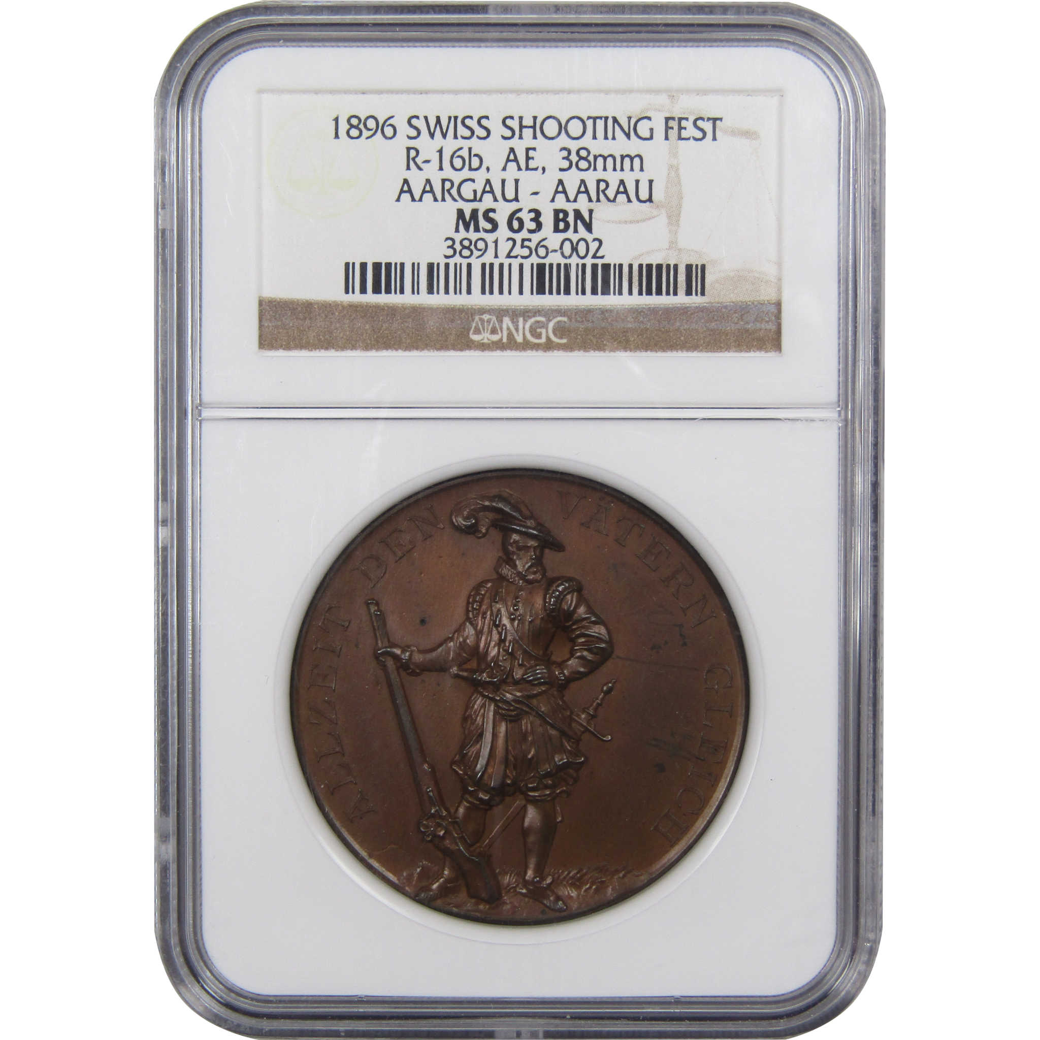 1896 Swiss Shooting Festival Medal R-16b AE 38mm MS 63 NGC SKU:I1466