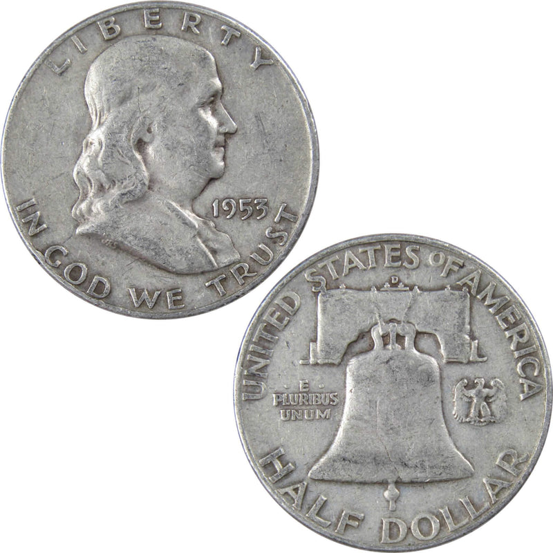 1953 D Franklin Half Dollar F Fine 90% Silver 50c US Coin Collectible - Franklin Half Dollar - Franklin half dollars - Franklin coins - Profile Coins &amp; Collectibles