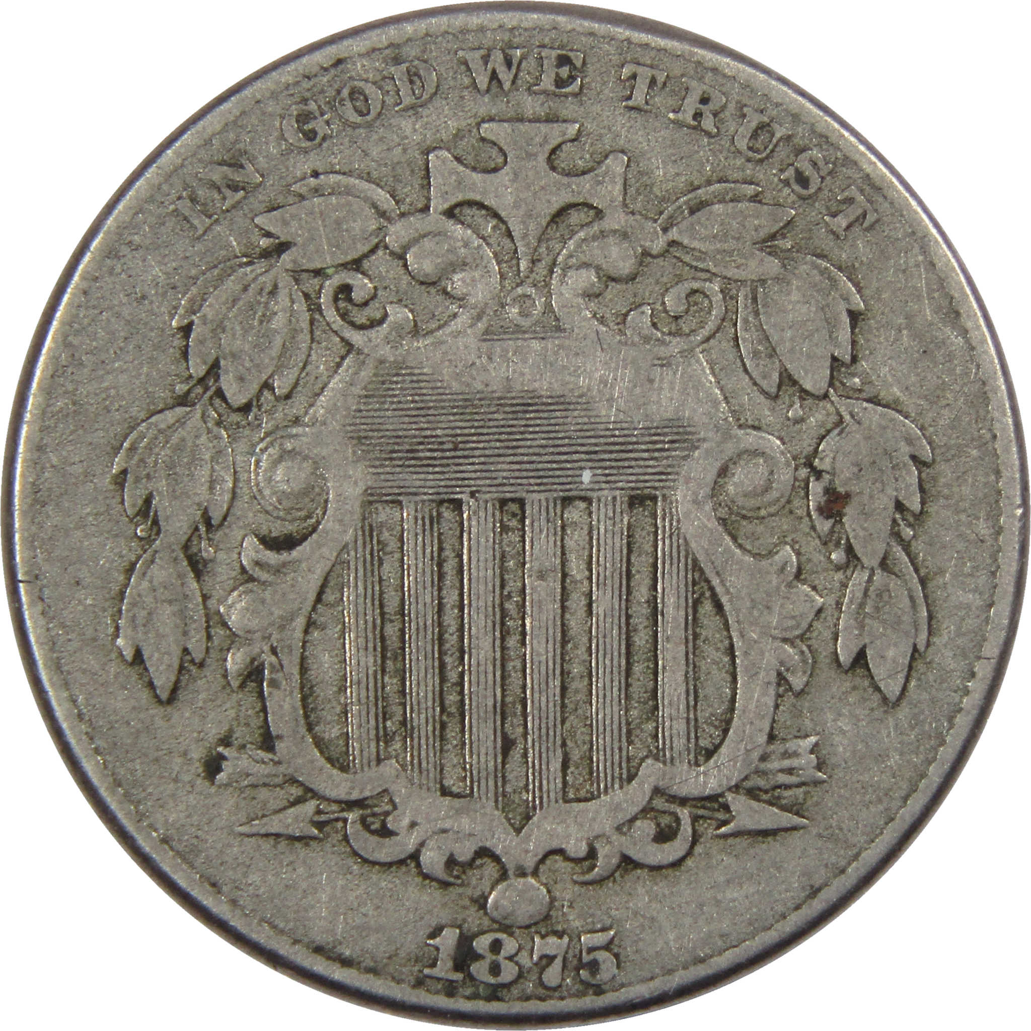 1875 Shield Nickel 5 Cent Piece VF Very Fine 5c US Type Coin SKU:I652