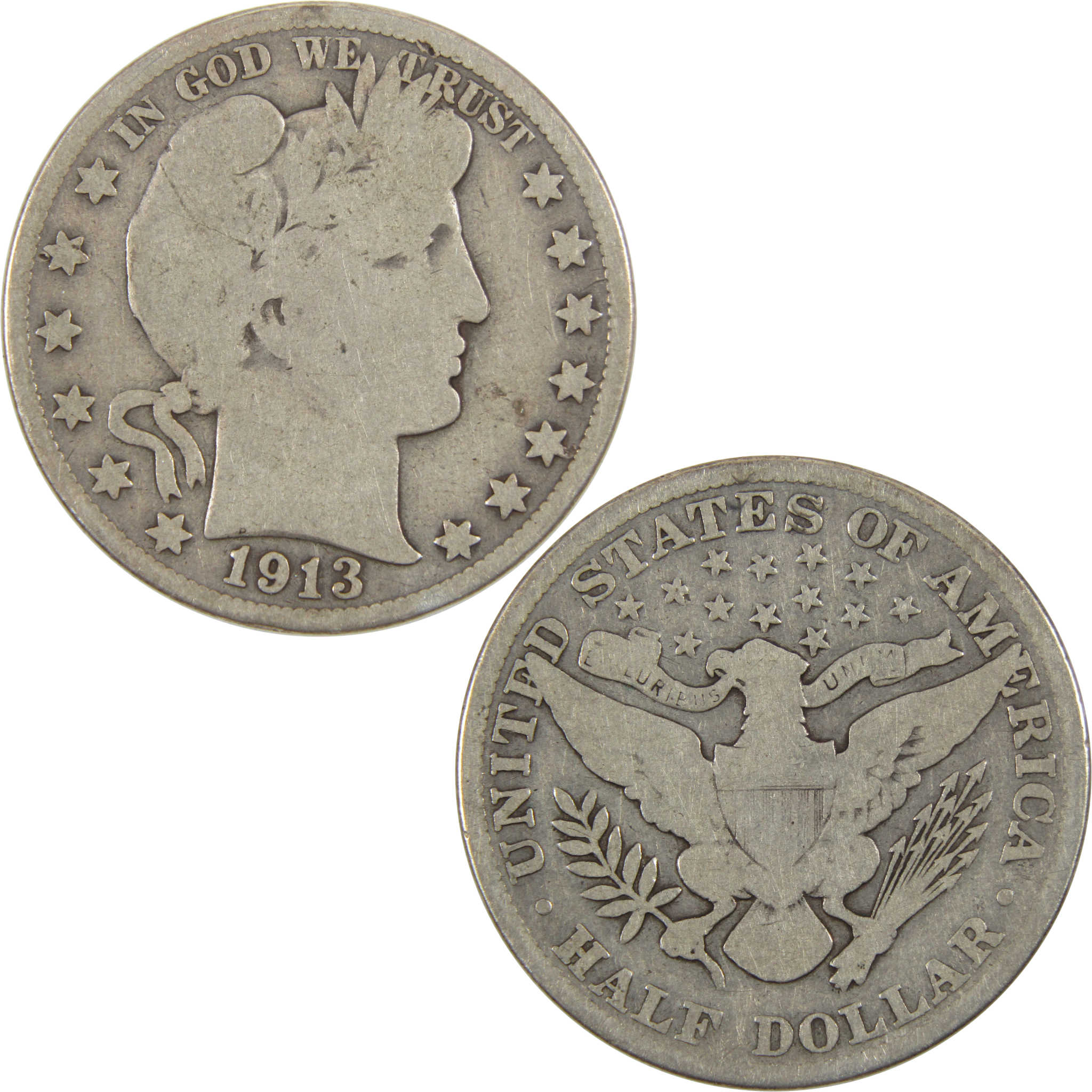 1913 Barber Half Dollar G Good 90% Silver 50c Coin SKU:I7562