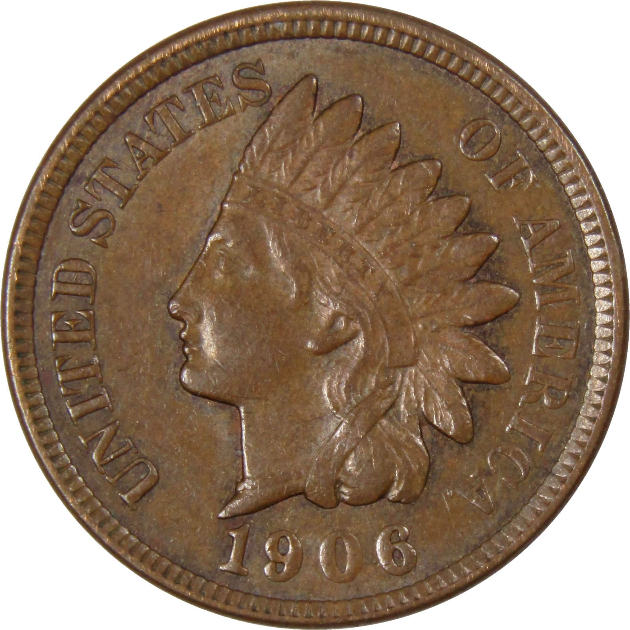 1906 Indian Head Cent AU About Uncirculated Bronze Penny 1c Coin Collectible