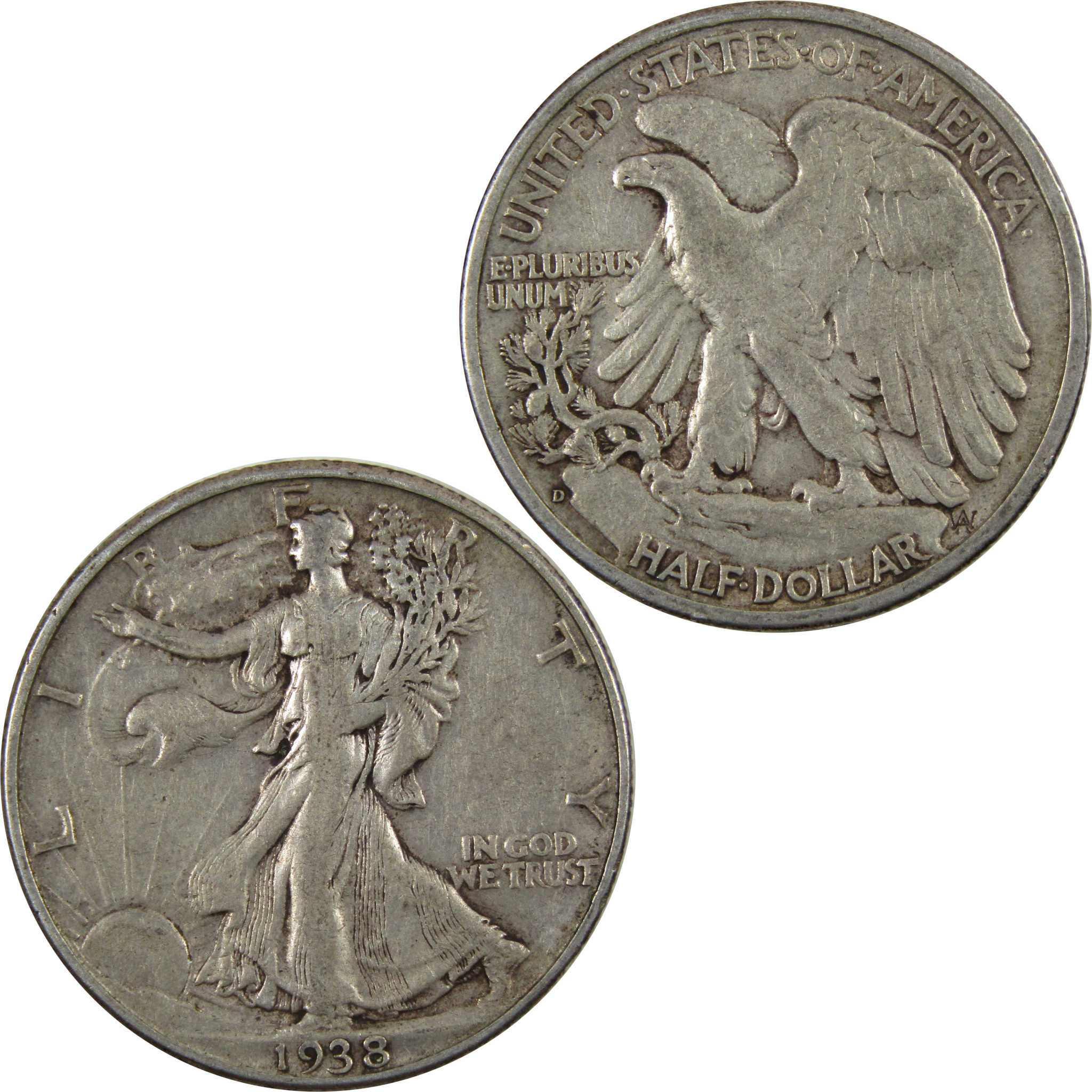 1938 D Liberty Walking Half Dollar VF Very Fine 90% Silver SKU:I4777