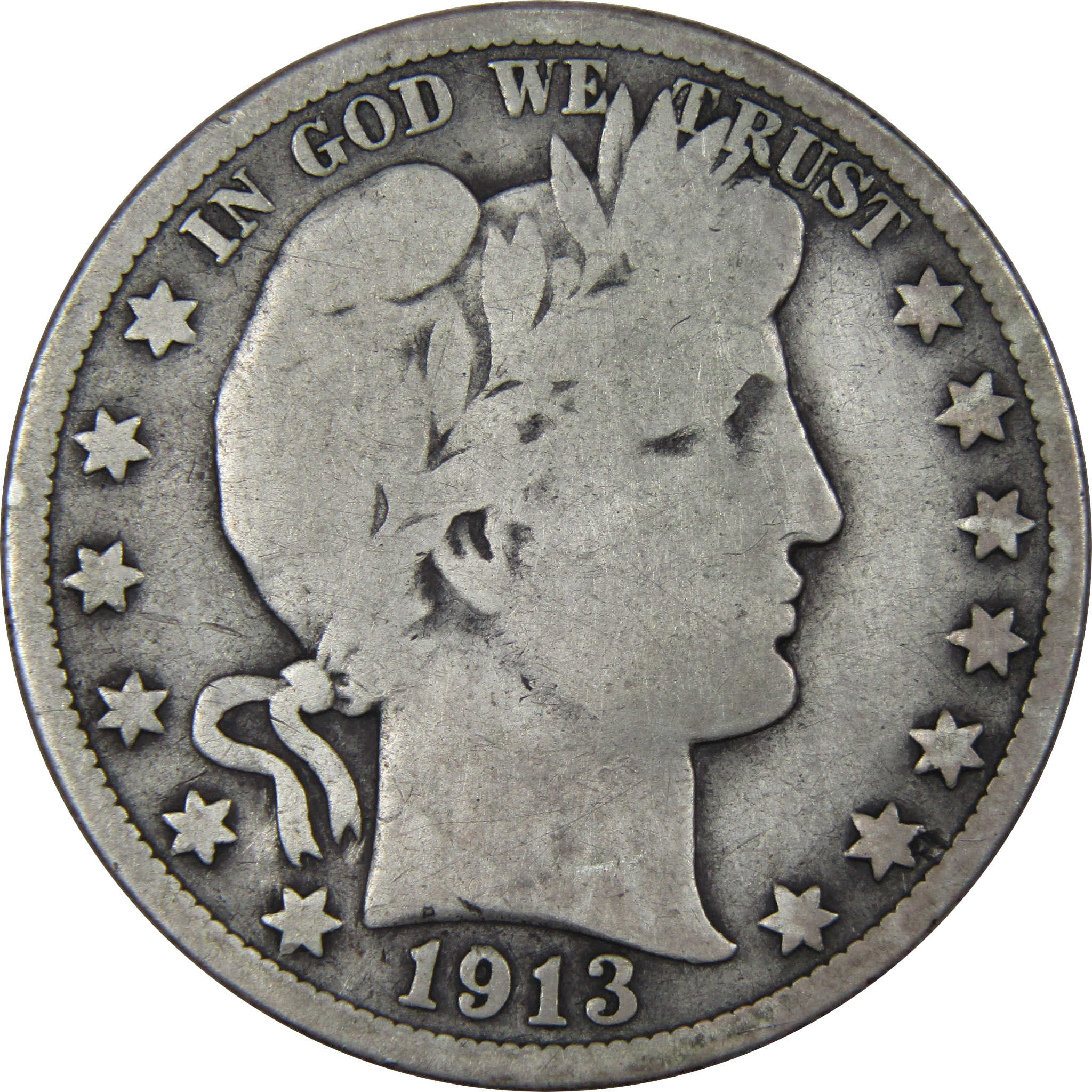1913 Barber Half Dollar VG Very Good 90% Silver 50c SKU:IPC8029