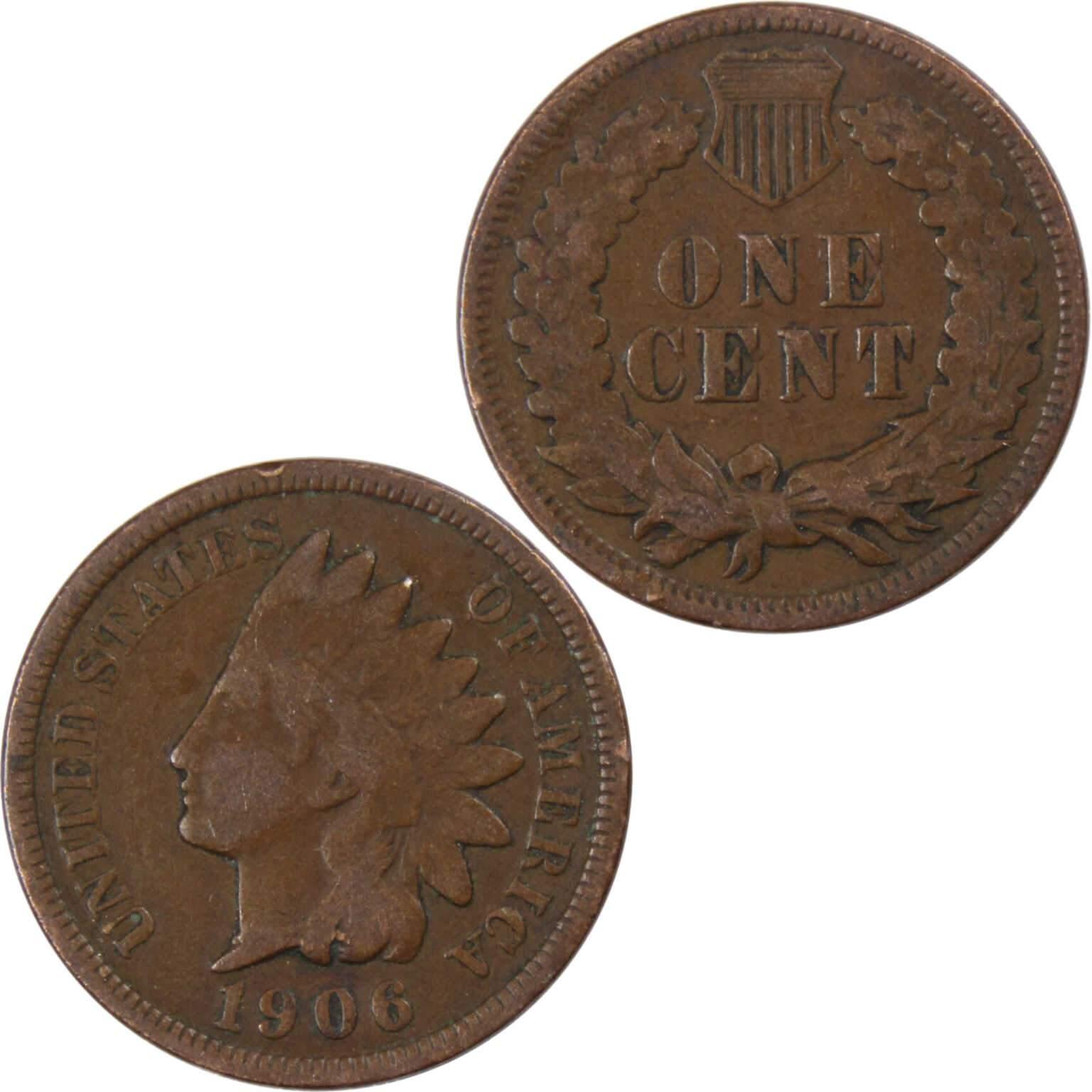 1906 Indian Head Cent AG About Good Bronze Penny 1c Coin Collectible