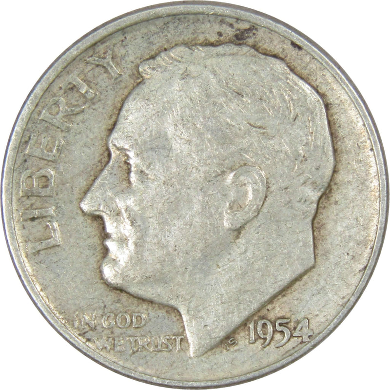 1954 D Roosevelt Dime AG About Good 90% Silver 10c US Coin Collectible - Roosevelt coin - Profile Coins &amp; Collectibles