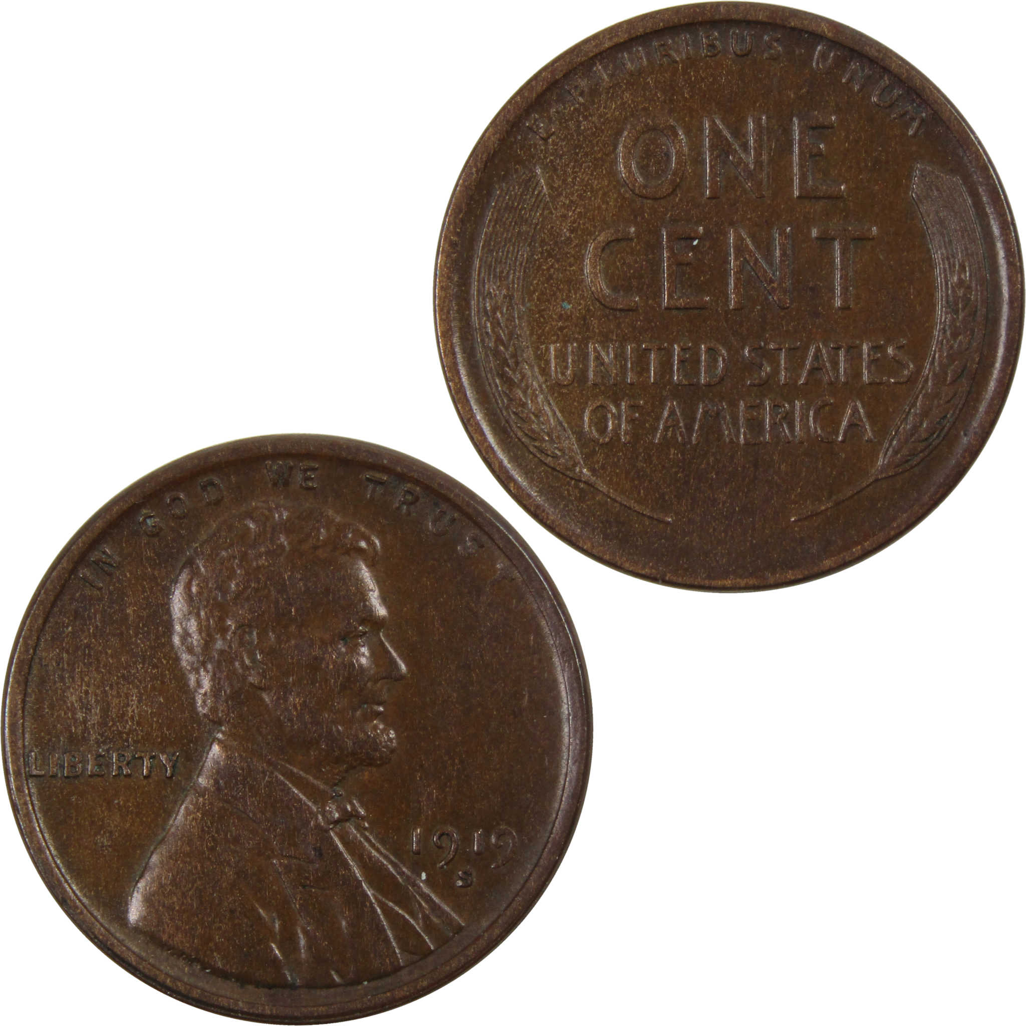 1919 S Lincoln Wheat Cent AU About Uncirculated Penny 1c SKU:I3327