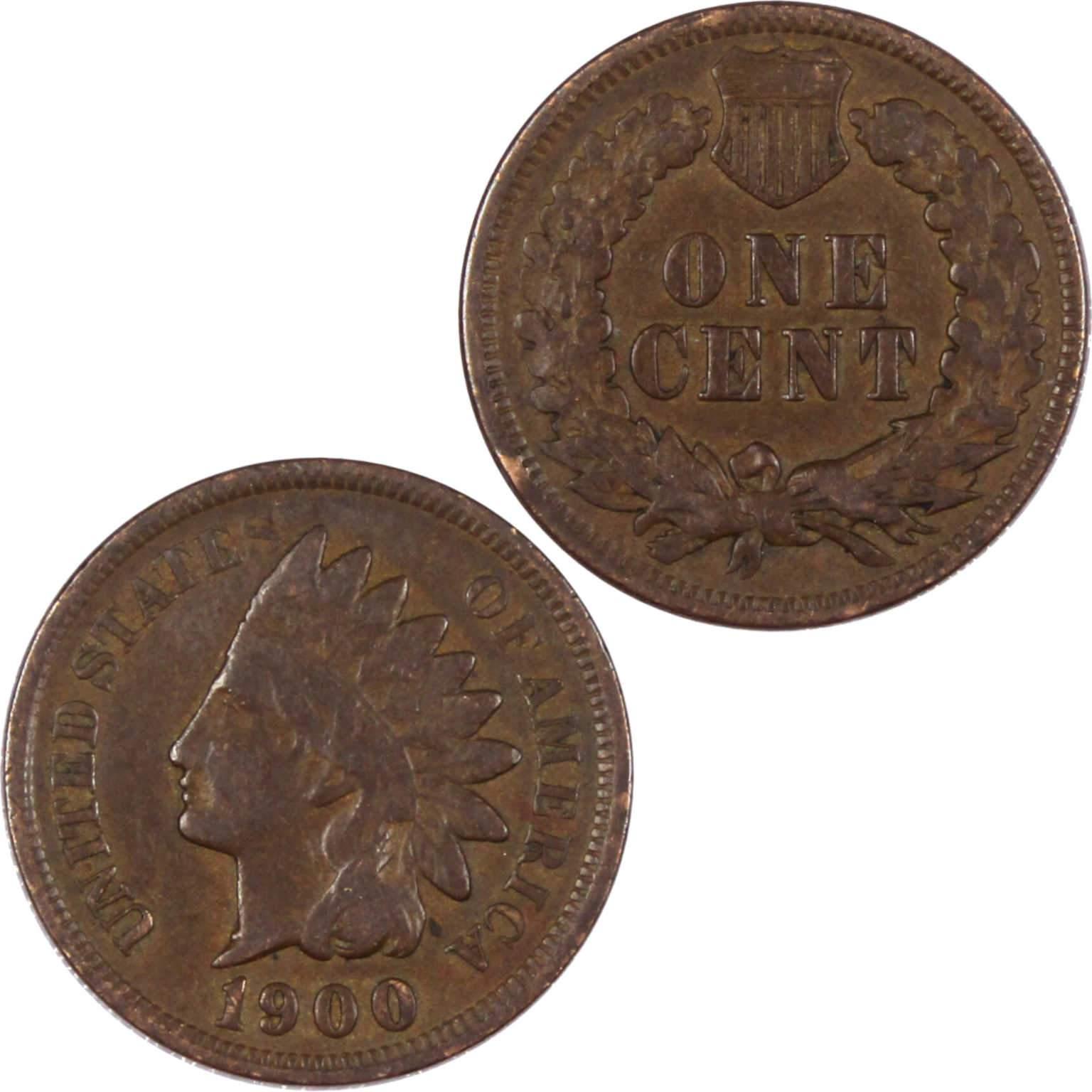 1900 Indian Head Cent F Fine Bronze Penny 1c Coin Collectible