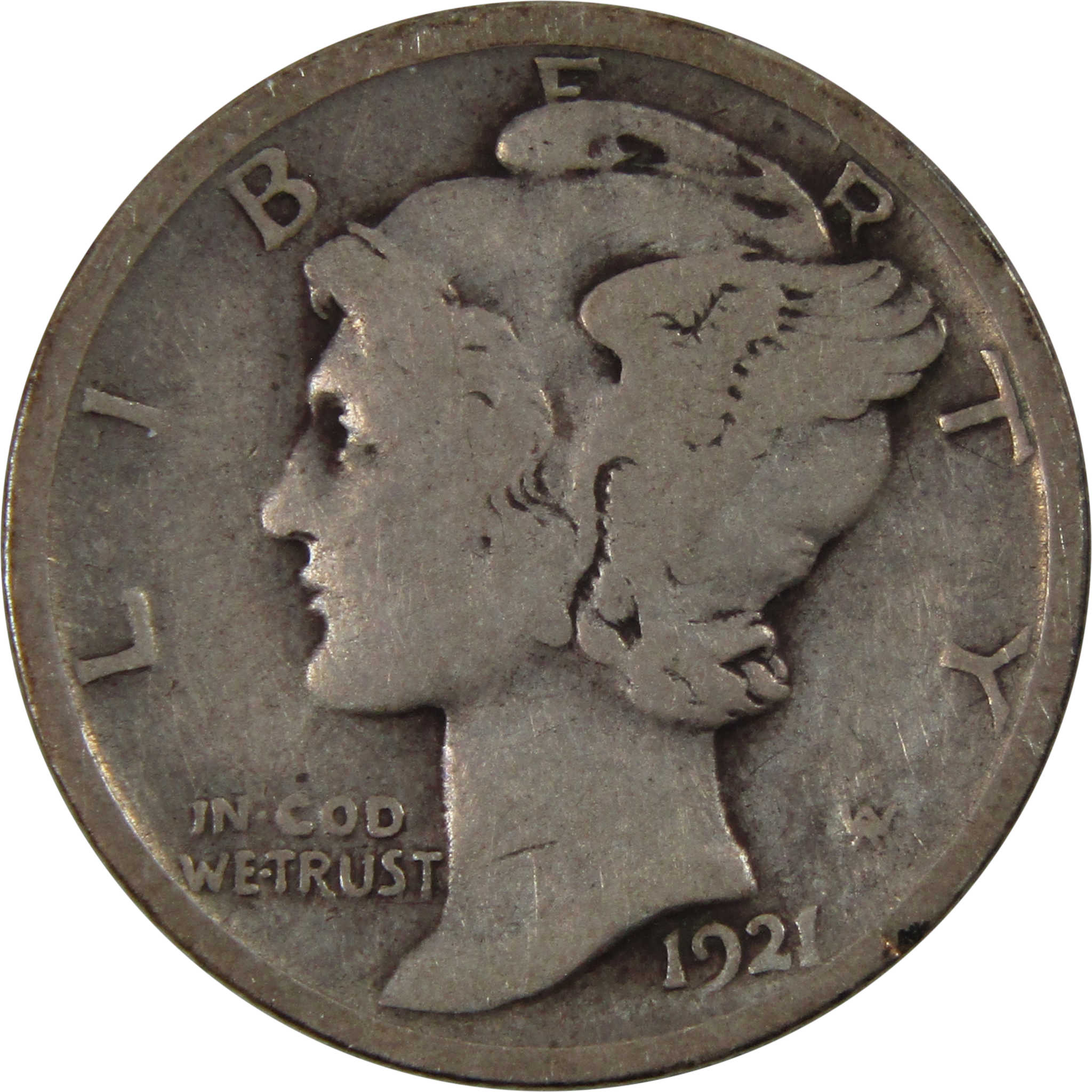 1921 Mercury Dime VG Very Good 90% Silver 10c Coin SKU:I4784