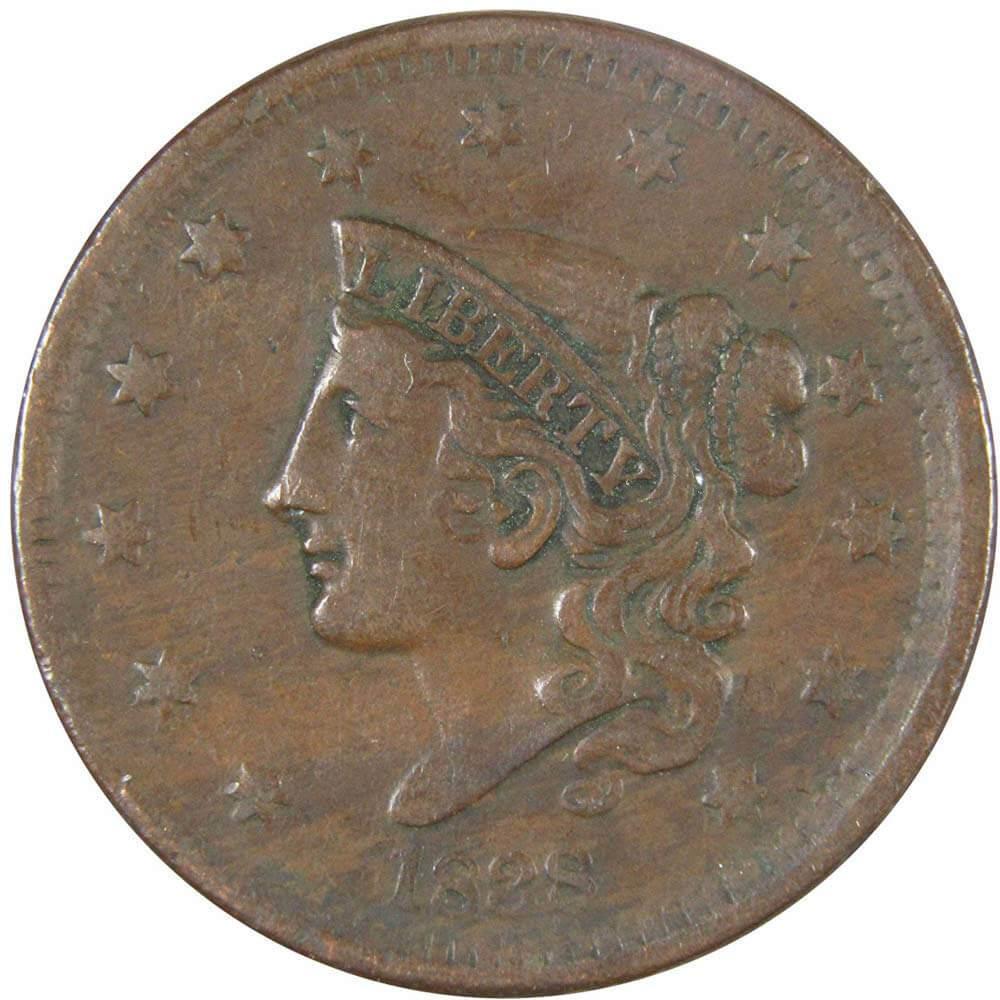 1838 Coronet Head Large Cent VF Very Fine Copper Penny 1c US Type Coin