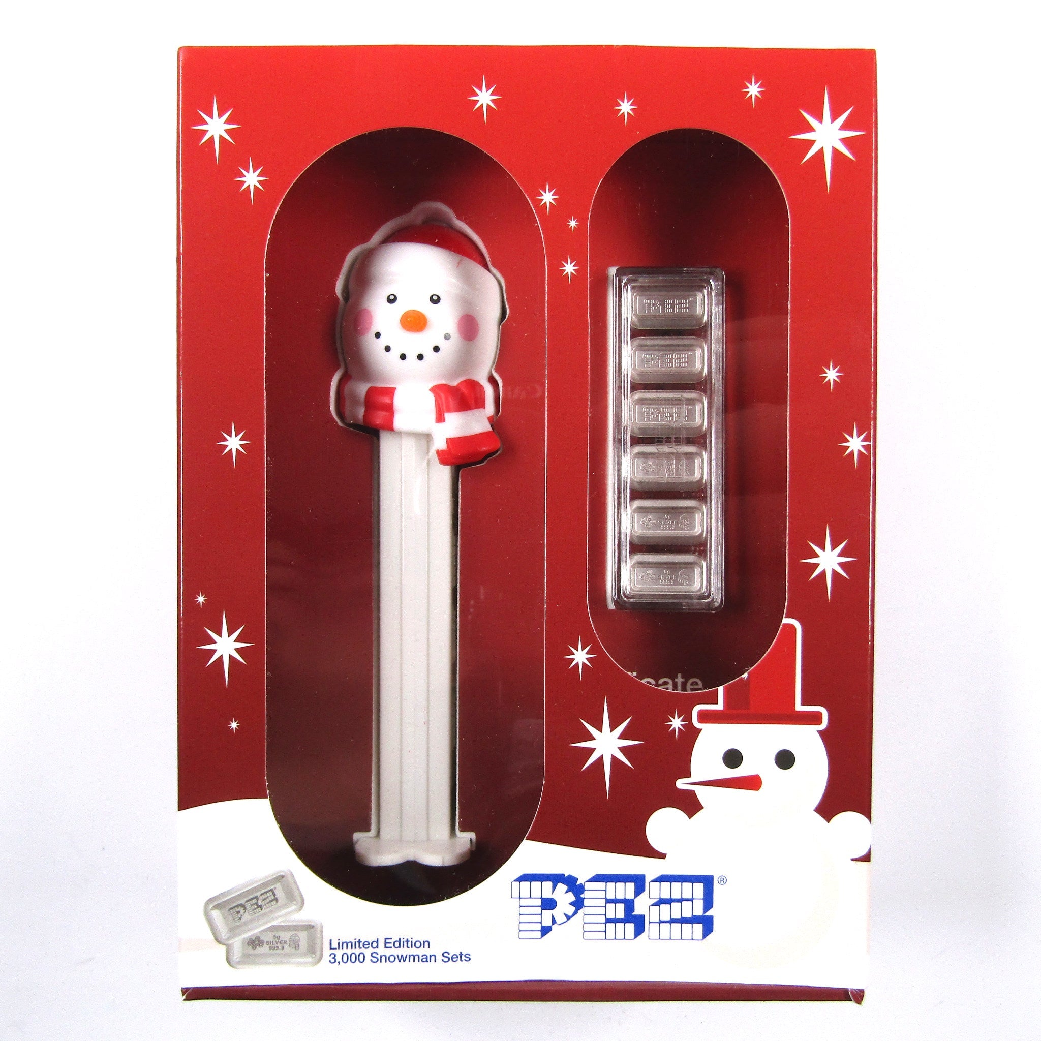 PEZ Snowman Dispenser Silver Bullion Wafer Gift Set COA SKU:CPC1993
