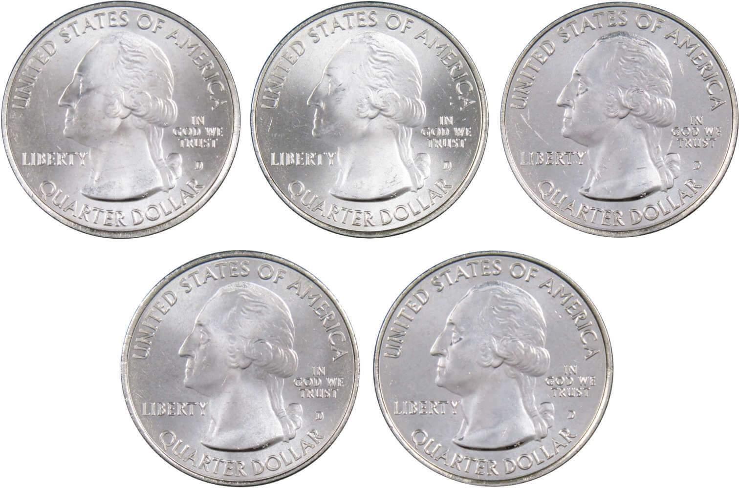 2015 D National Park Quarter 5 Coin Set Uncirculated Mint State 25c Collectible