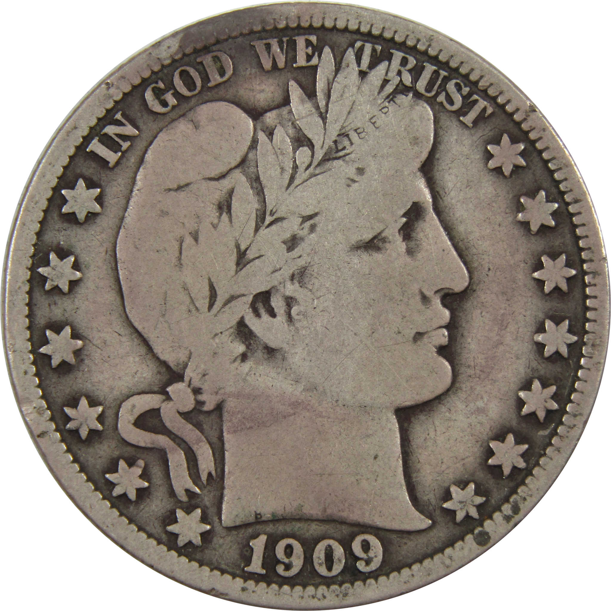 1909 Barber Half Dollar F Fine 90% Silver 50c Coin SKU:I4925
