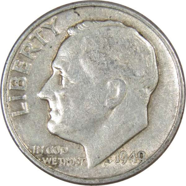 1949 D Roosevelt Dime AG About Good 90% Silver 10c US Coin Collectible - Roosevelt coin - Profile Coins &amp; Collectibles