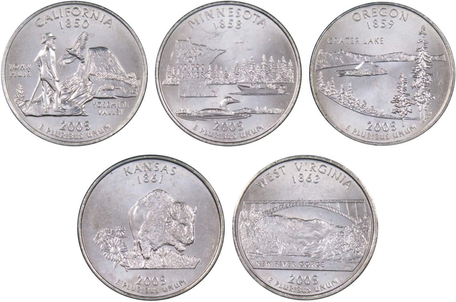2005 P State Quarter 5 Coin Set BU Uncirculated Mint State 25c Collectible