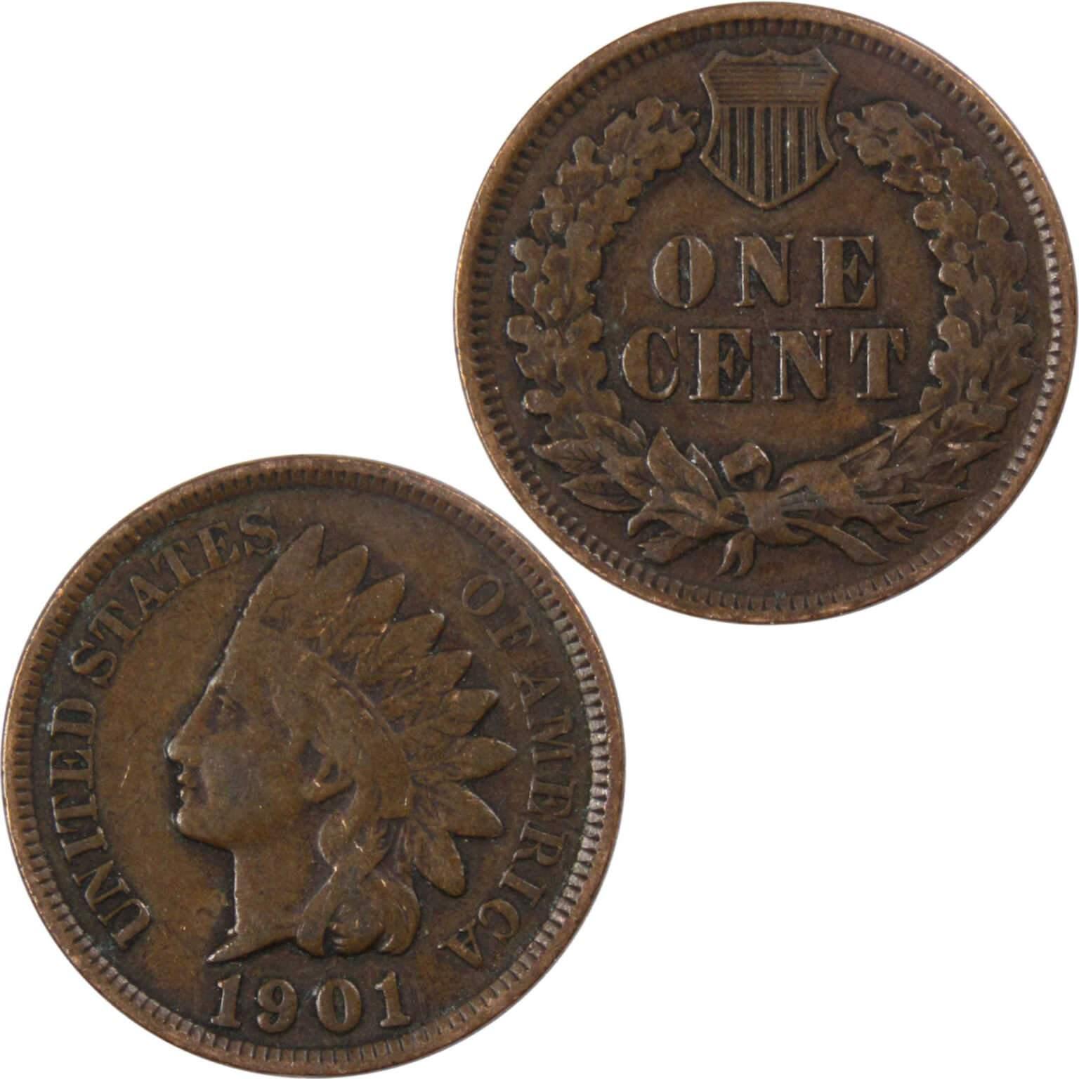 1901 Indian Head Cent F Fine Bronze Penny 1c Coin Collectible