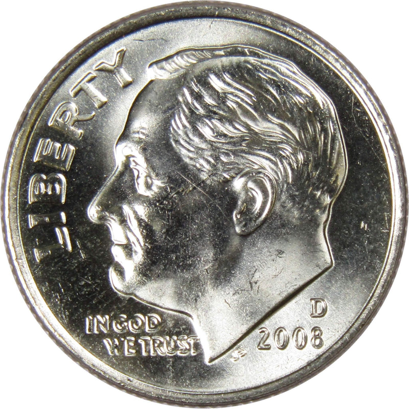 2008 D Roosevelt Dime BU Uncirculated Mint State 10c US Coin Collectible - Roosevelt coin - Profile Coins &amp; Collectibles