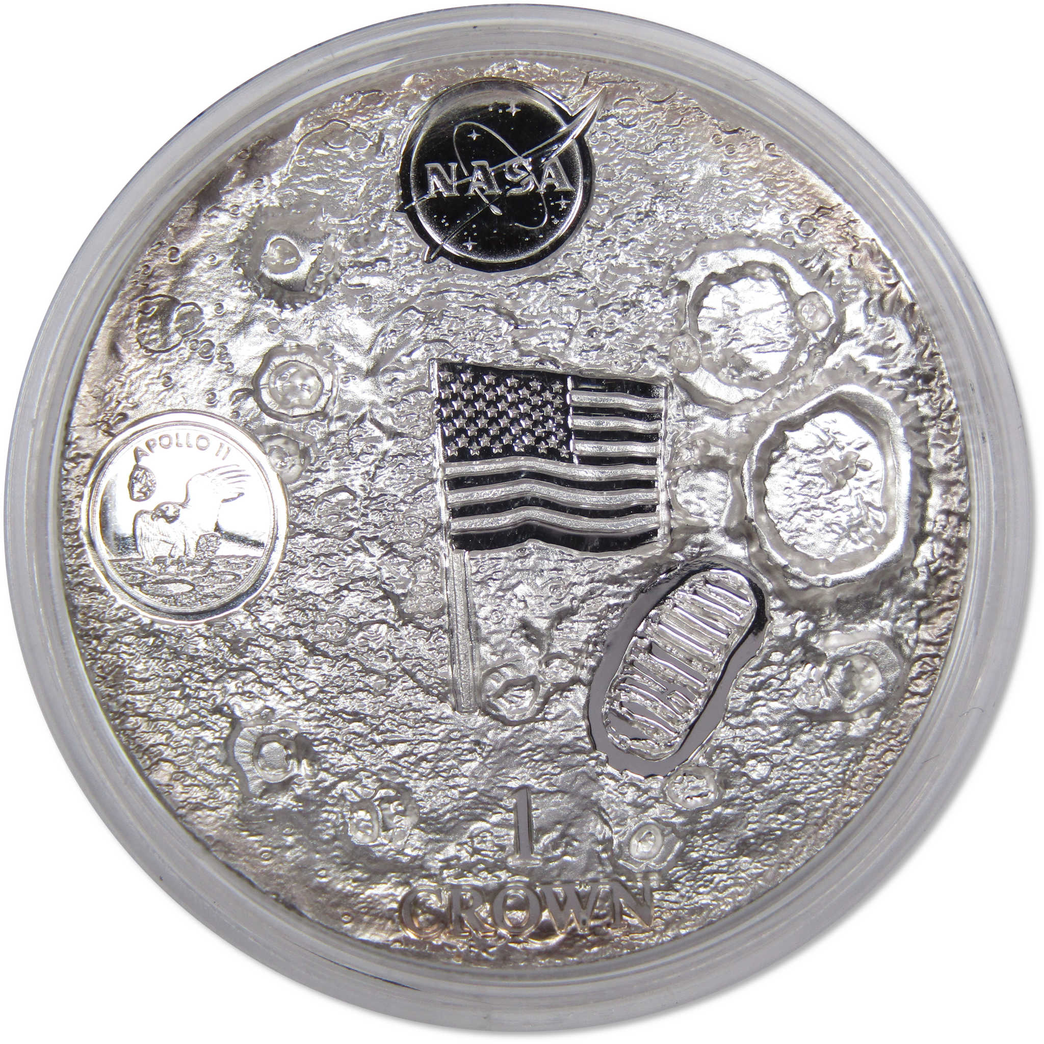 First Man On The Moon 2 oz .999 Silver Crown Proof Domed Ultra High Relief COA