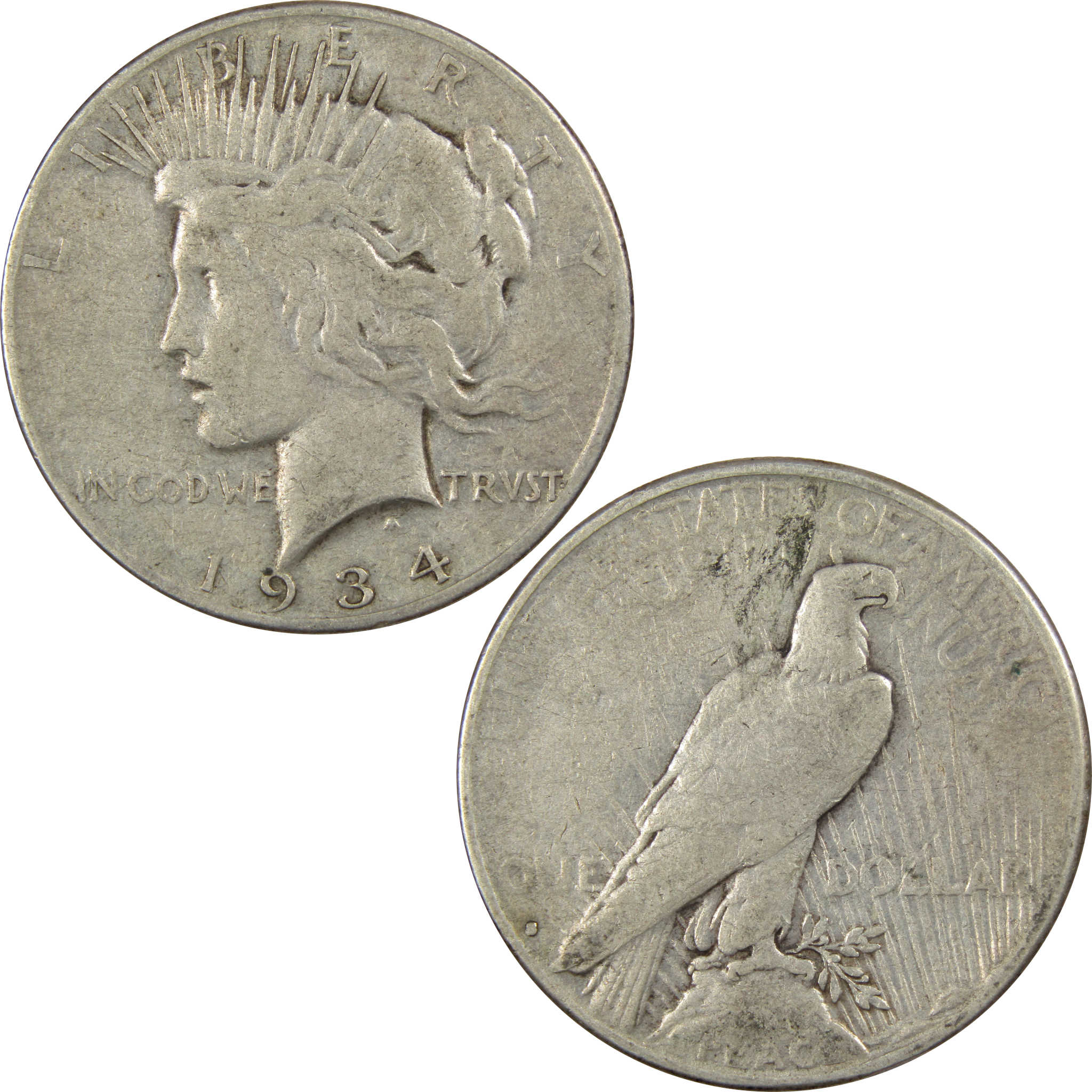 1934 S Peace Dollar F Fine 90% Silver US Coin SKU:IPC8353
