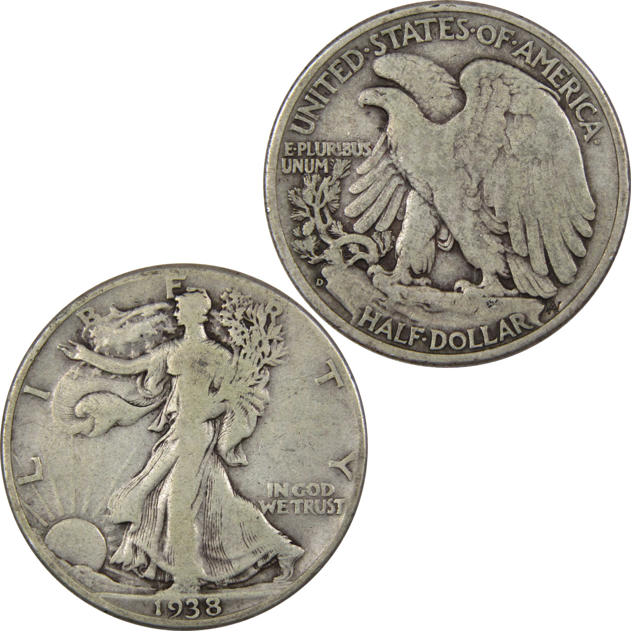 1938 D Liberty Walking Half Dollar F Fine 90% Silver 50c SKU:IPC9210