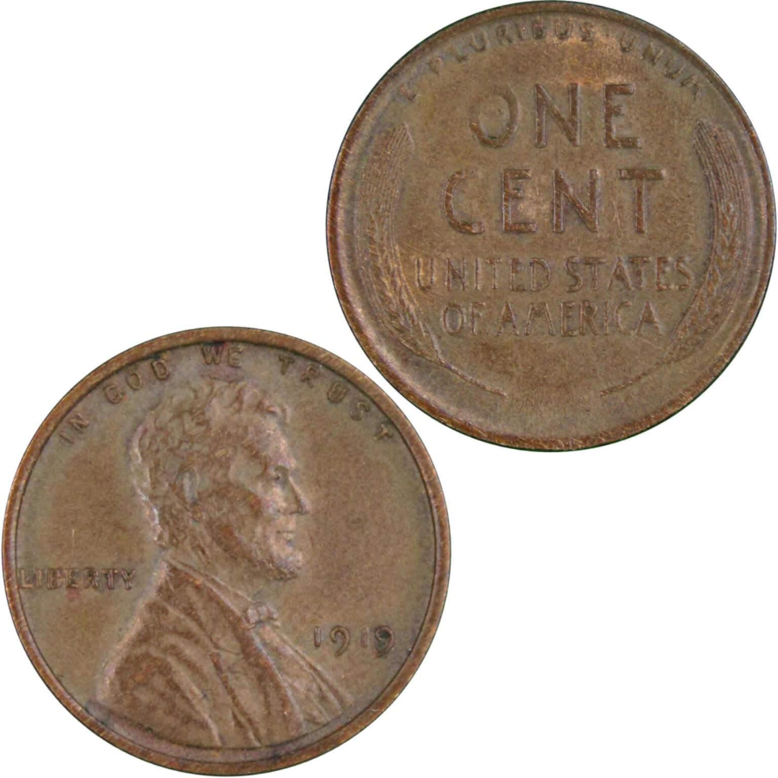 1919 Lincoln Wheat Cent AU About Uncirculated Bronze Penny 1c Coin Collectible