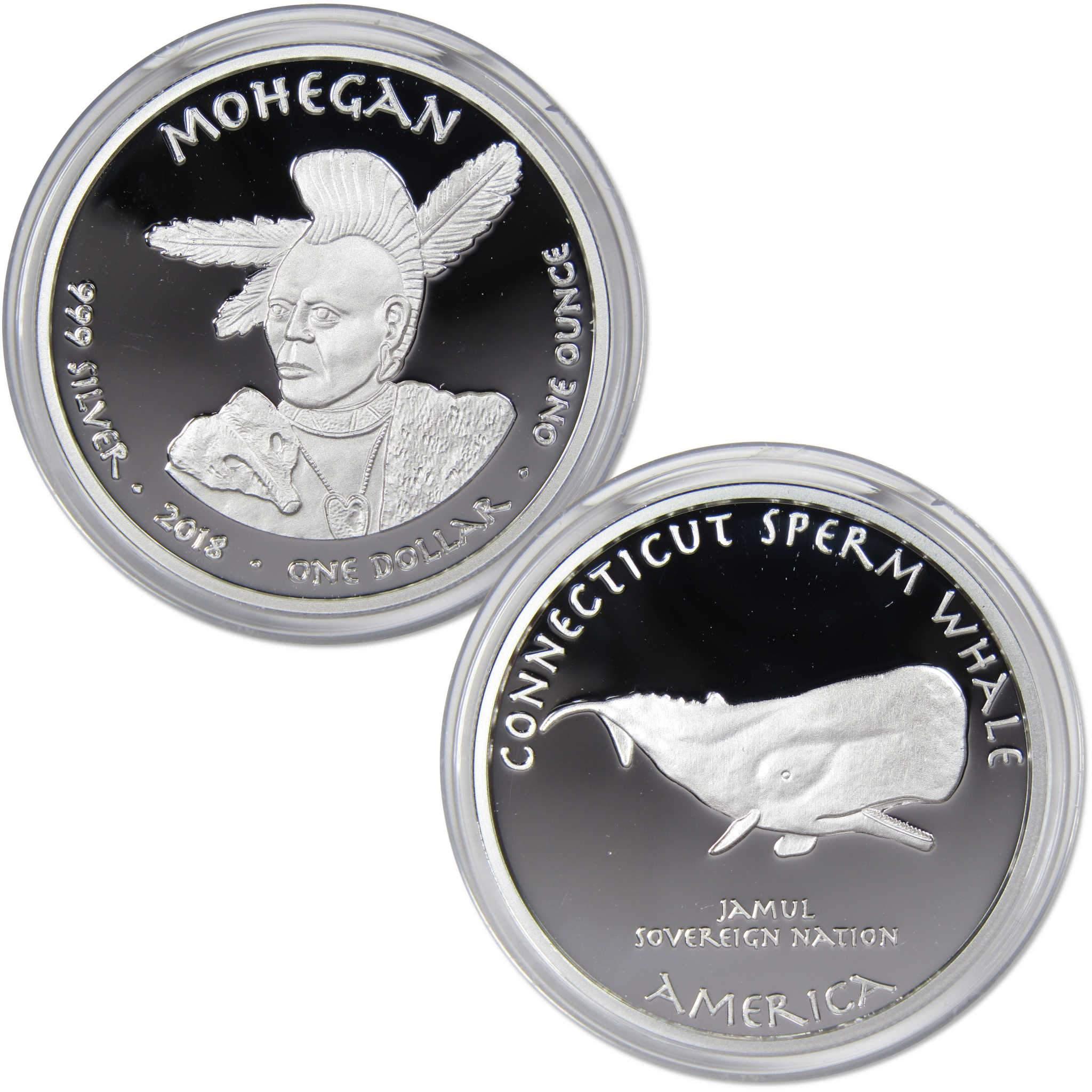 2018 Native American Jamul Mohegan Sperm Whale 1 oz .999 Fine Silver $1 Proof