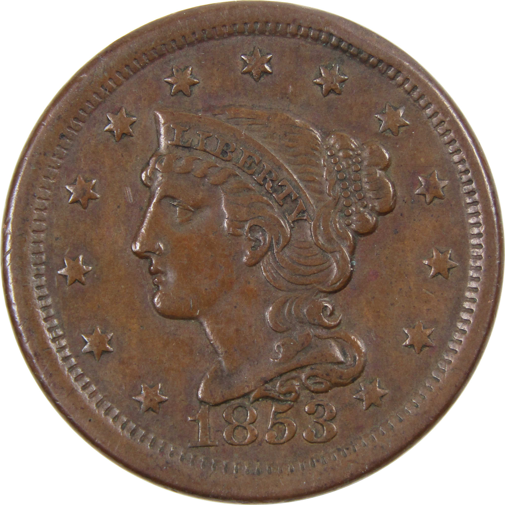 1853 Braided Hair Large Cent XF Extremely Fine Copper Penny SKU:I3505
