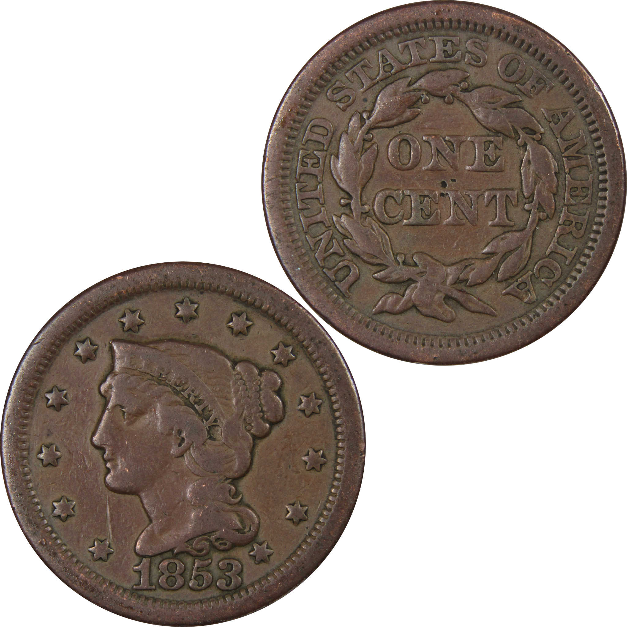 1853 Braided Hair Large Cent VG Very Good Copper Penny 1c SKU:IPC9029