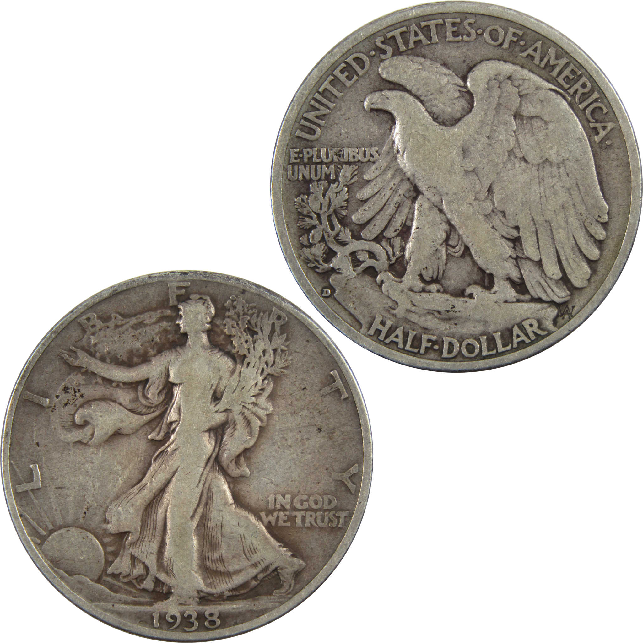 1938 D Liberty Walking Half Dollar F Fine 90% Silver 50c SKU:I4882