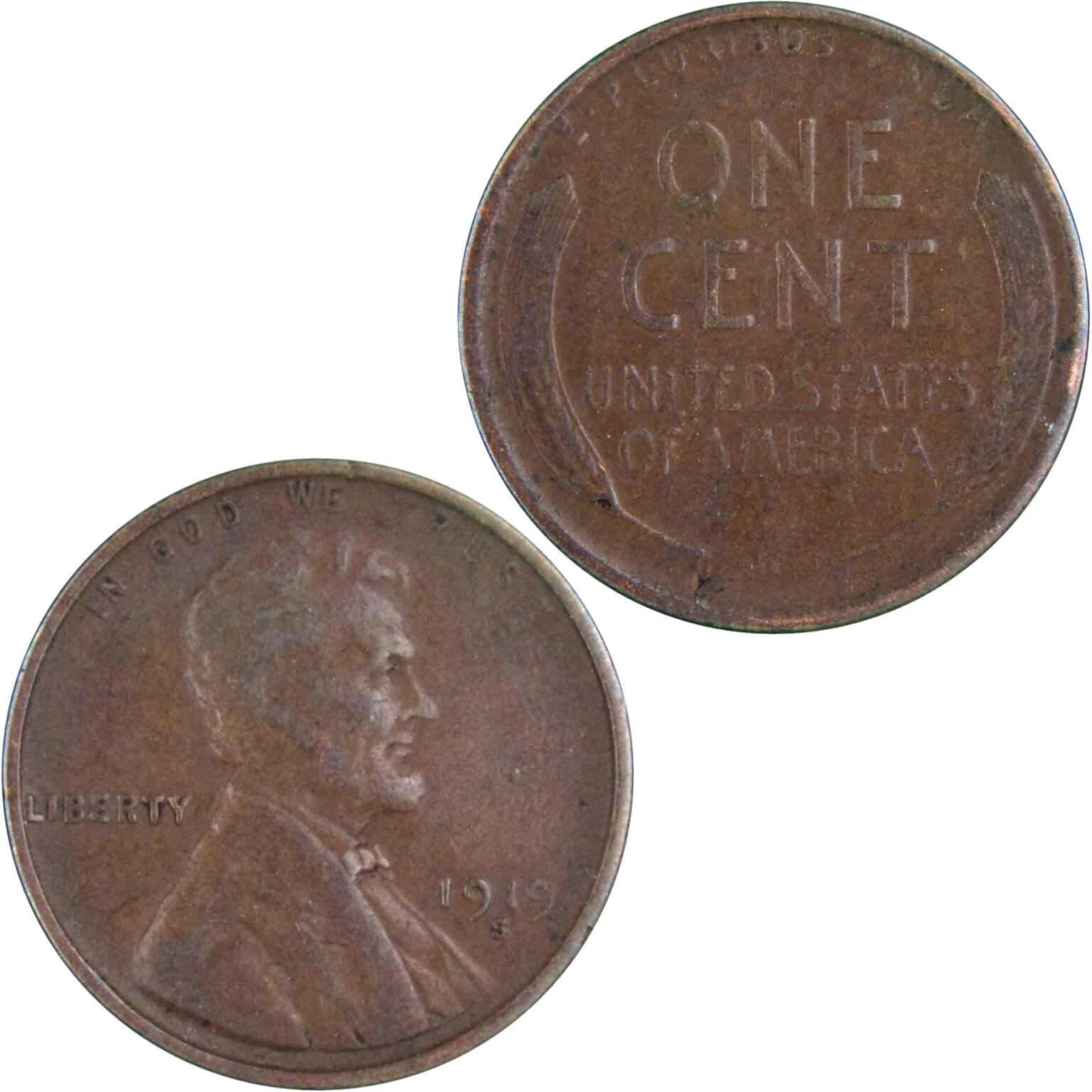 1919 S Lincoln Wheat Cent F Fine Bronze Penny 1c Coin Collectible