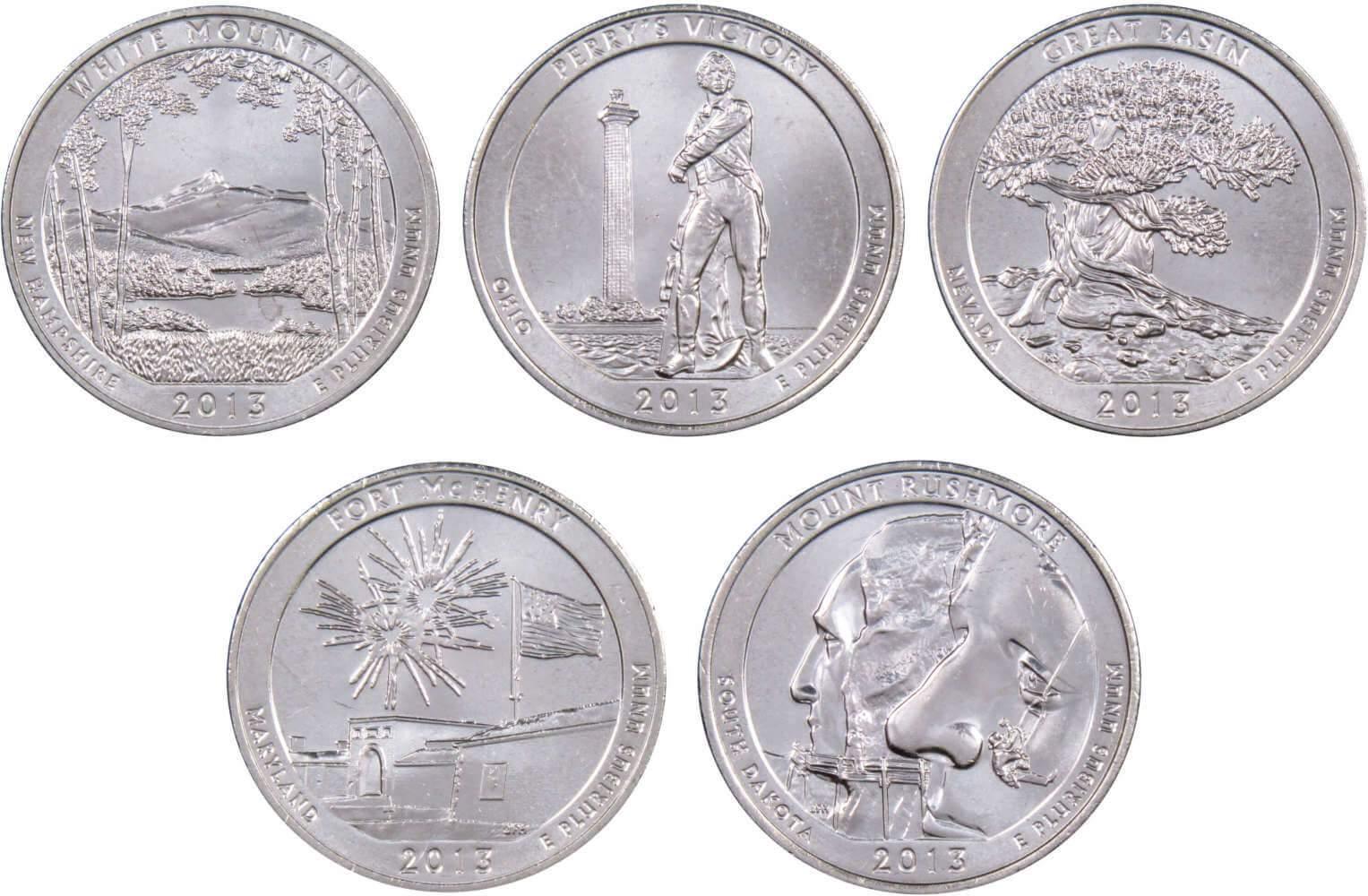2013 D National Park Quarter 5 Coin Set Uncirculated Mint State 25c Collectible